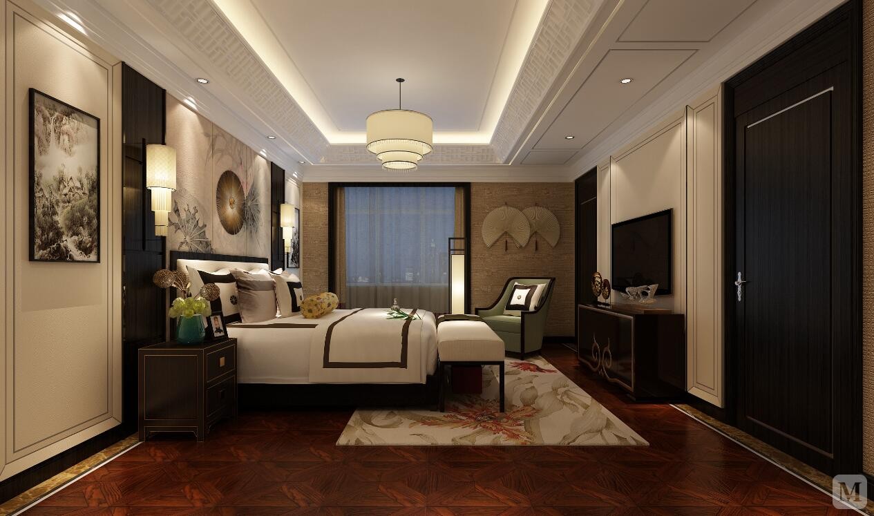 新中式风格以符合现代人的生活习惯的室内居住空间现实舒适的居住生活。其内部空间布置，客厅、餐厅、卧室、书房等完全体现现代生活要求。