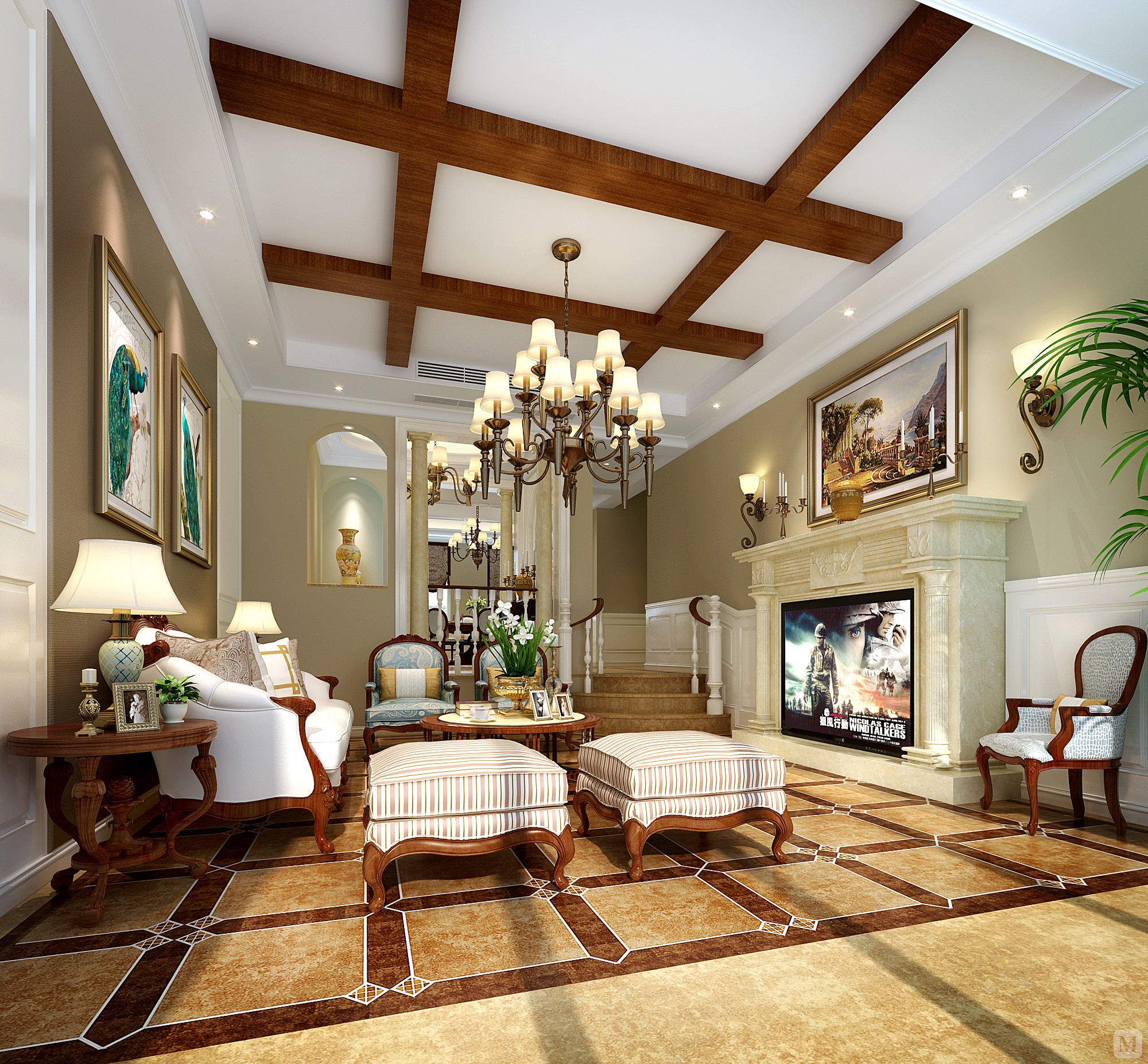 美式客厅背景墙装修效果图