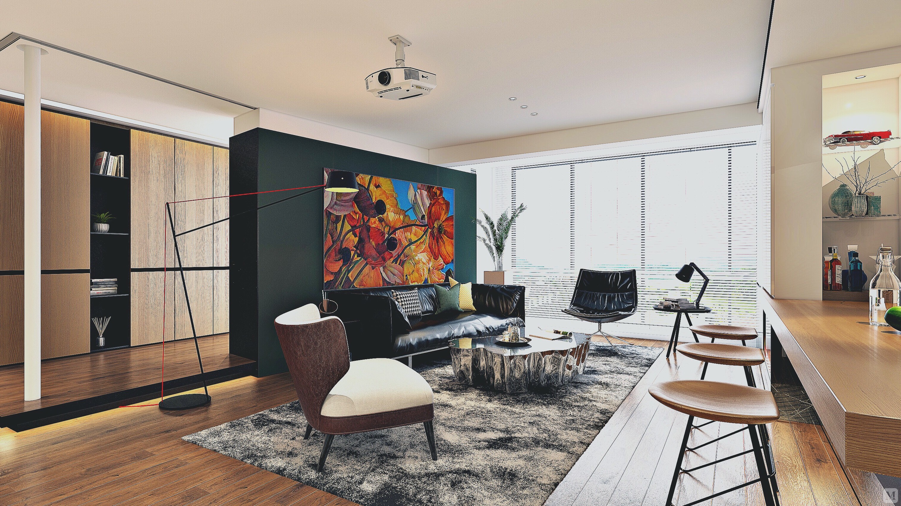 室内空间开敞,内外通透,在空间平面设计中追求不受承重墙限制的自由.