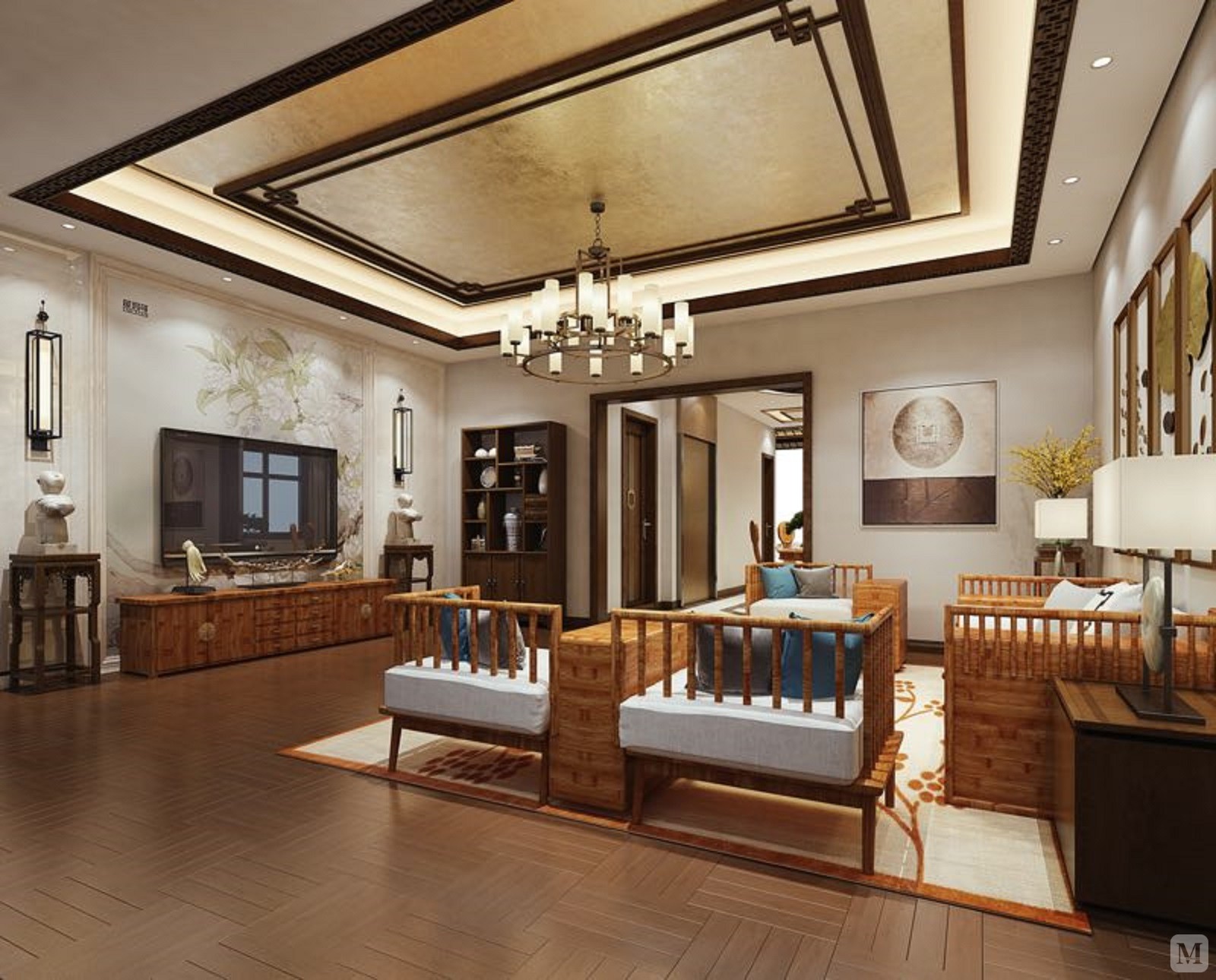 中式客厅背景墙装修效果图