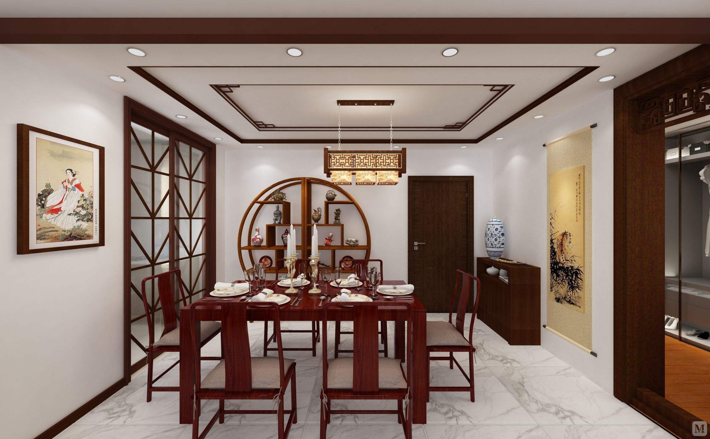 4万225㎡中式三房装修中海城新中式装修-红星美凯龙家装效果图