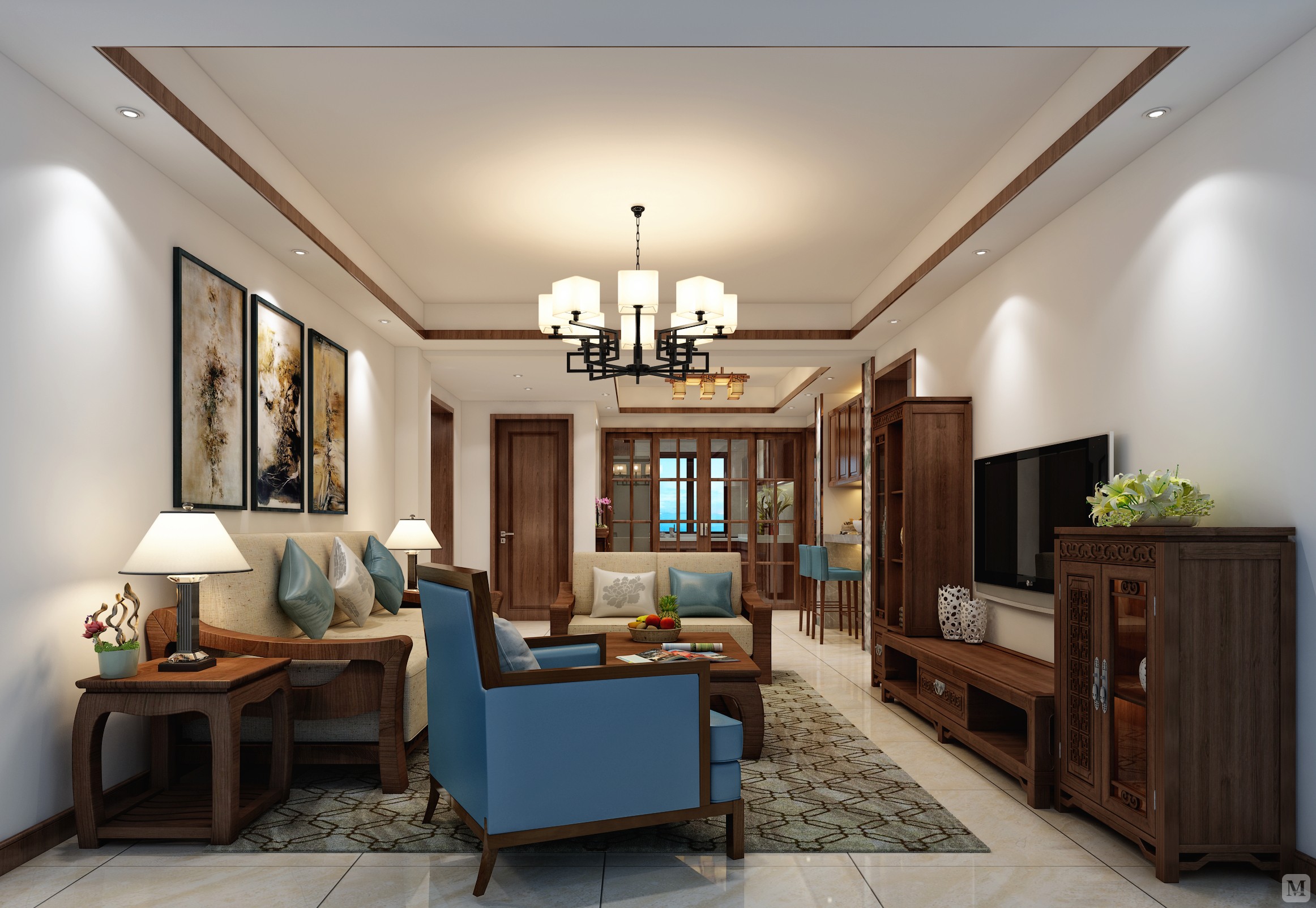 中式客厅背景墙装修效果图