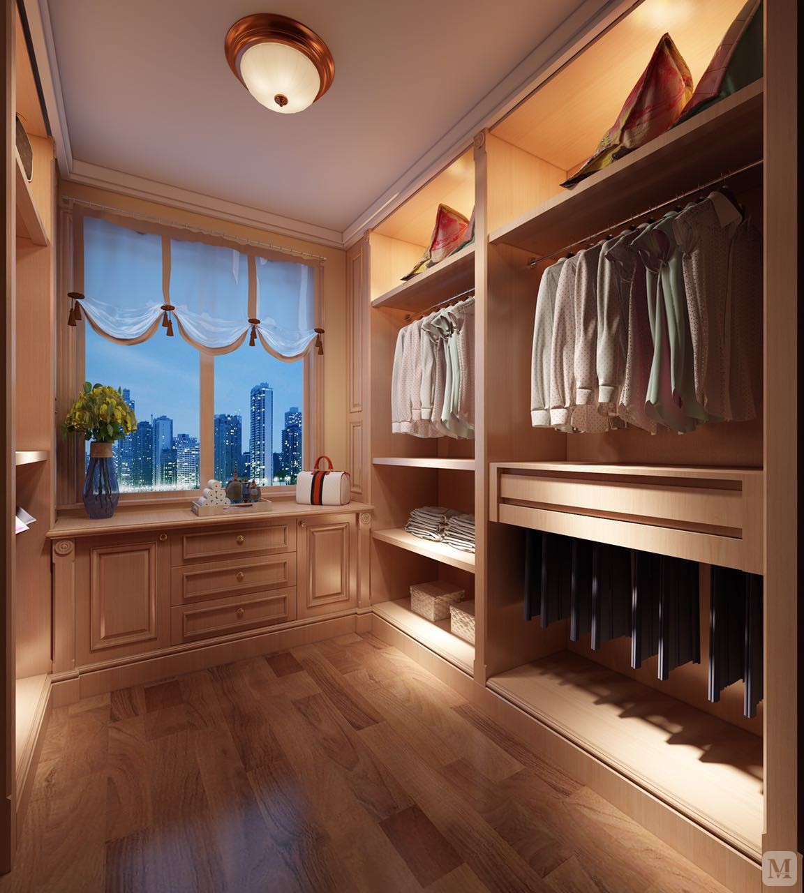 本案的设计合理的区域划分,以及质感强的材料合理利用.