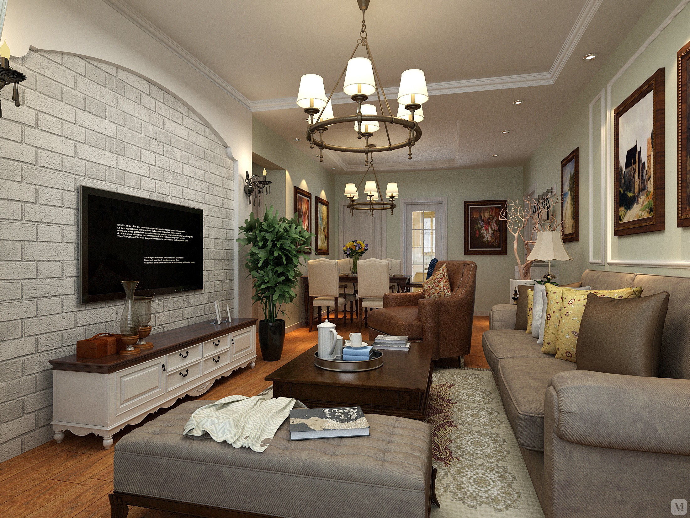 6万90㎡美式二房装修美式乡村风格装修设计