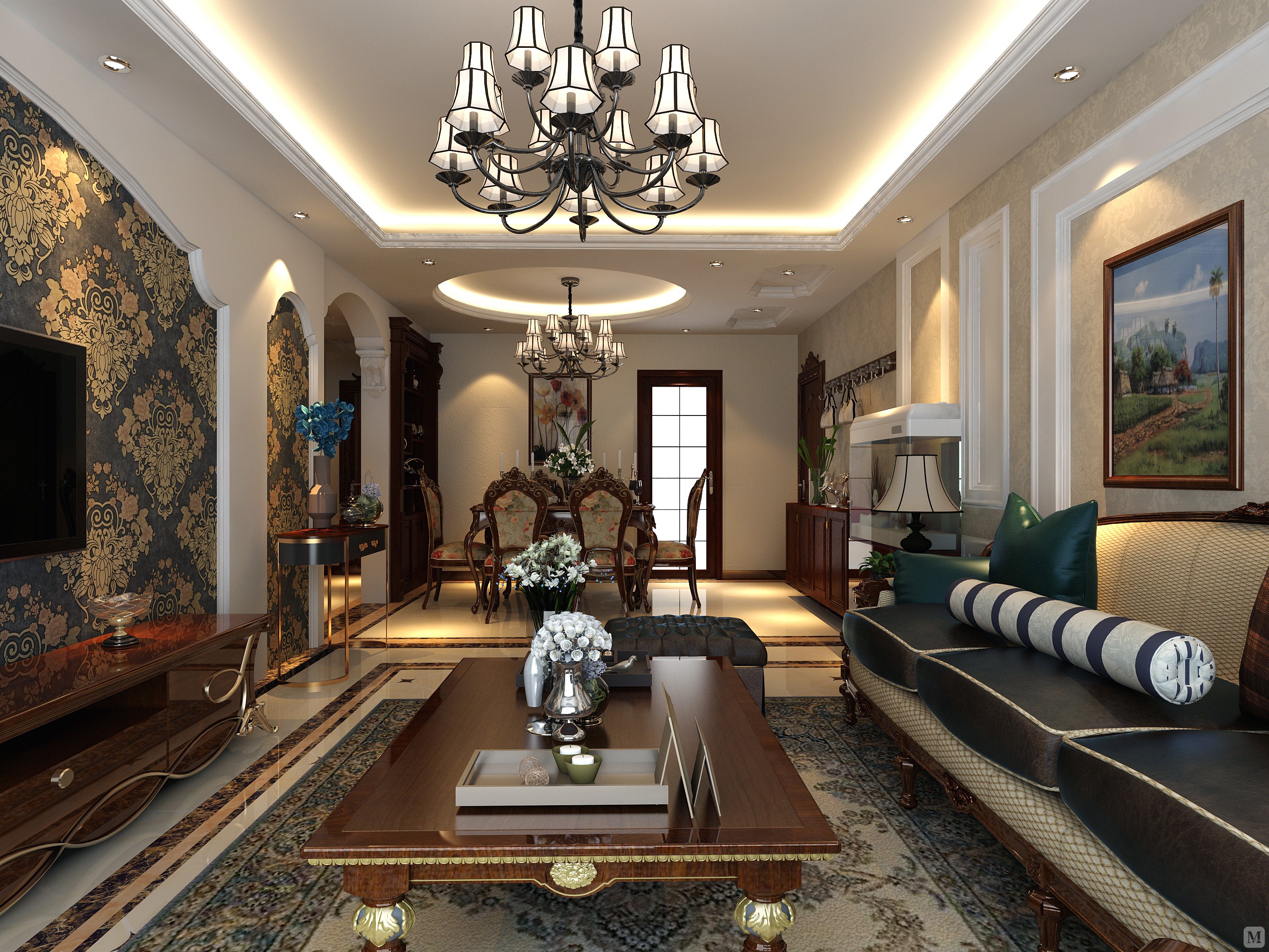 25.6万124㎡美式三房装修美式古典风格设计风格