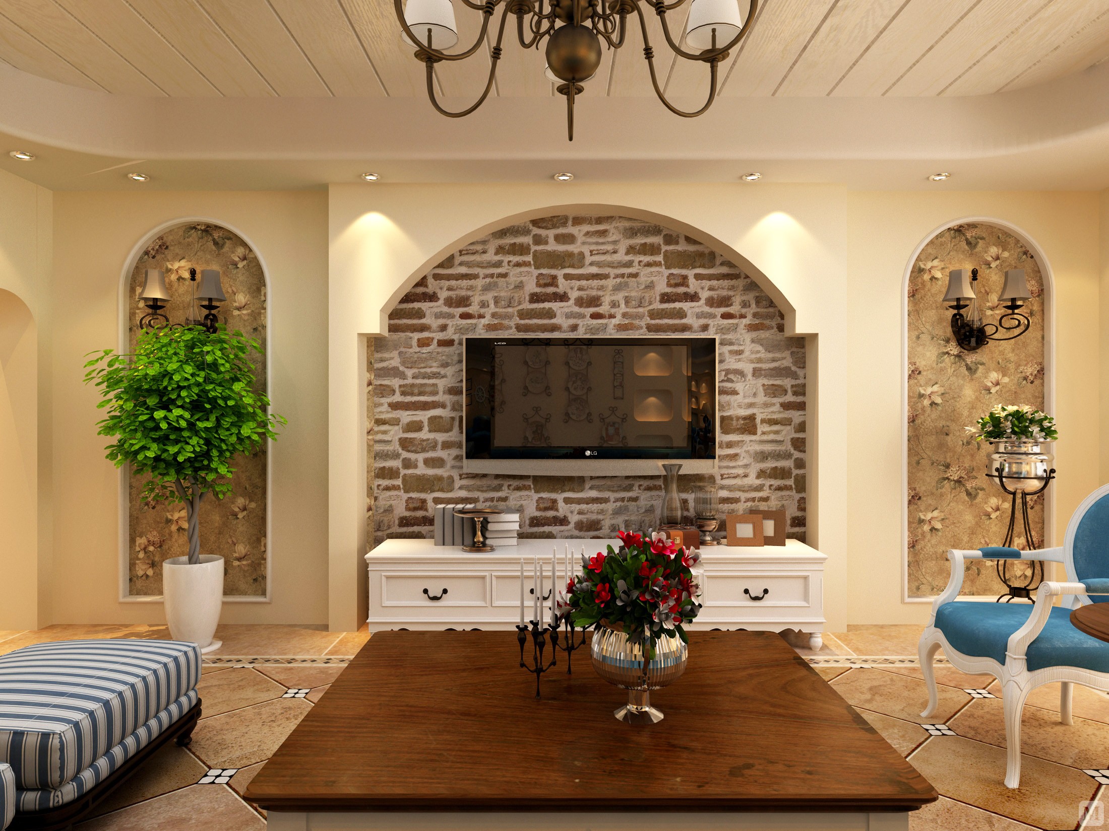 简欧客厅背景墙装修效果图