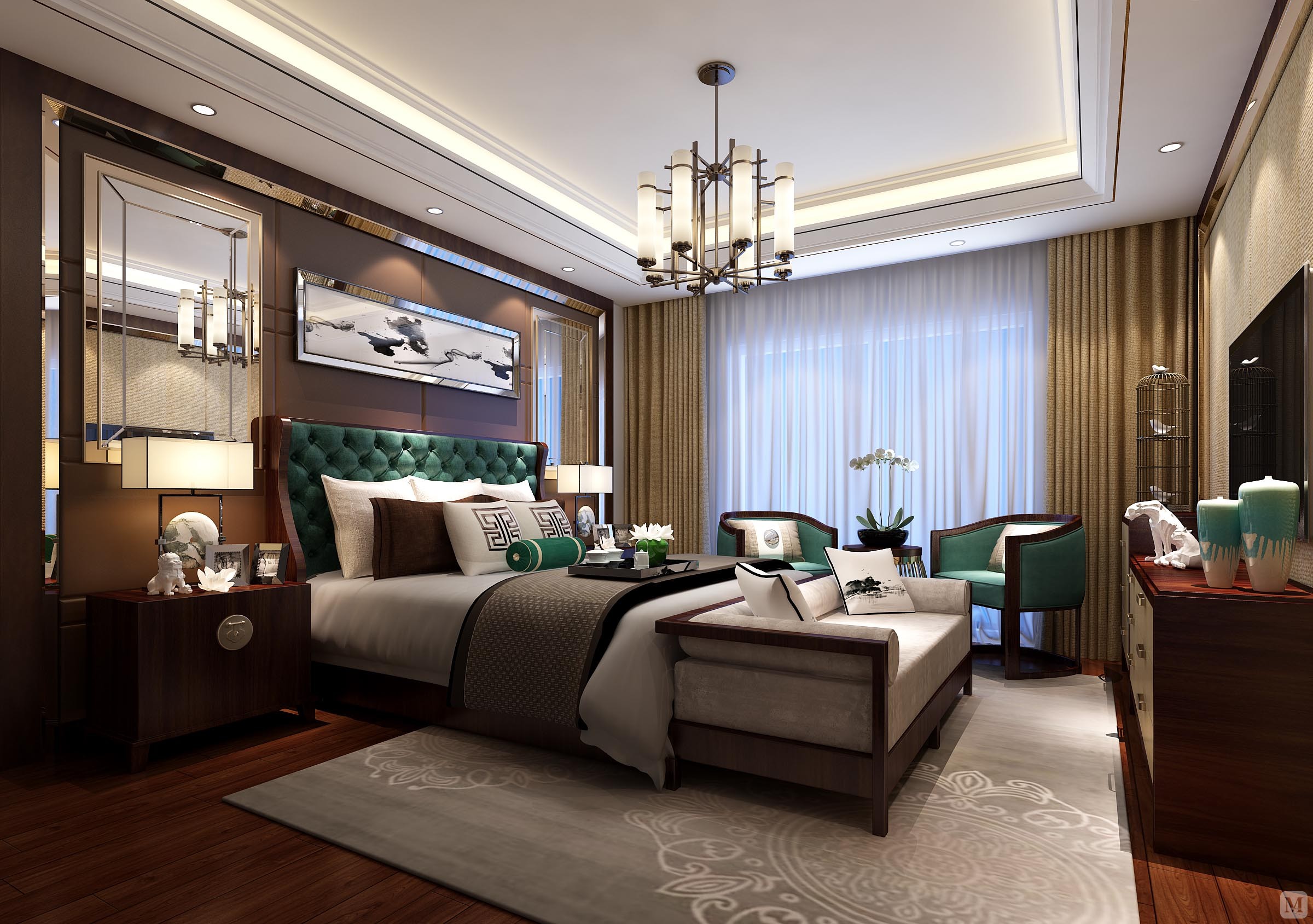 9万140㎡中式三房装修郭振作品-韵城(新中式)