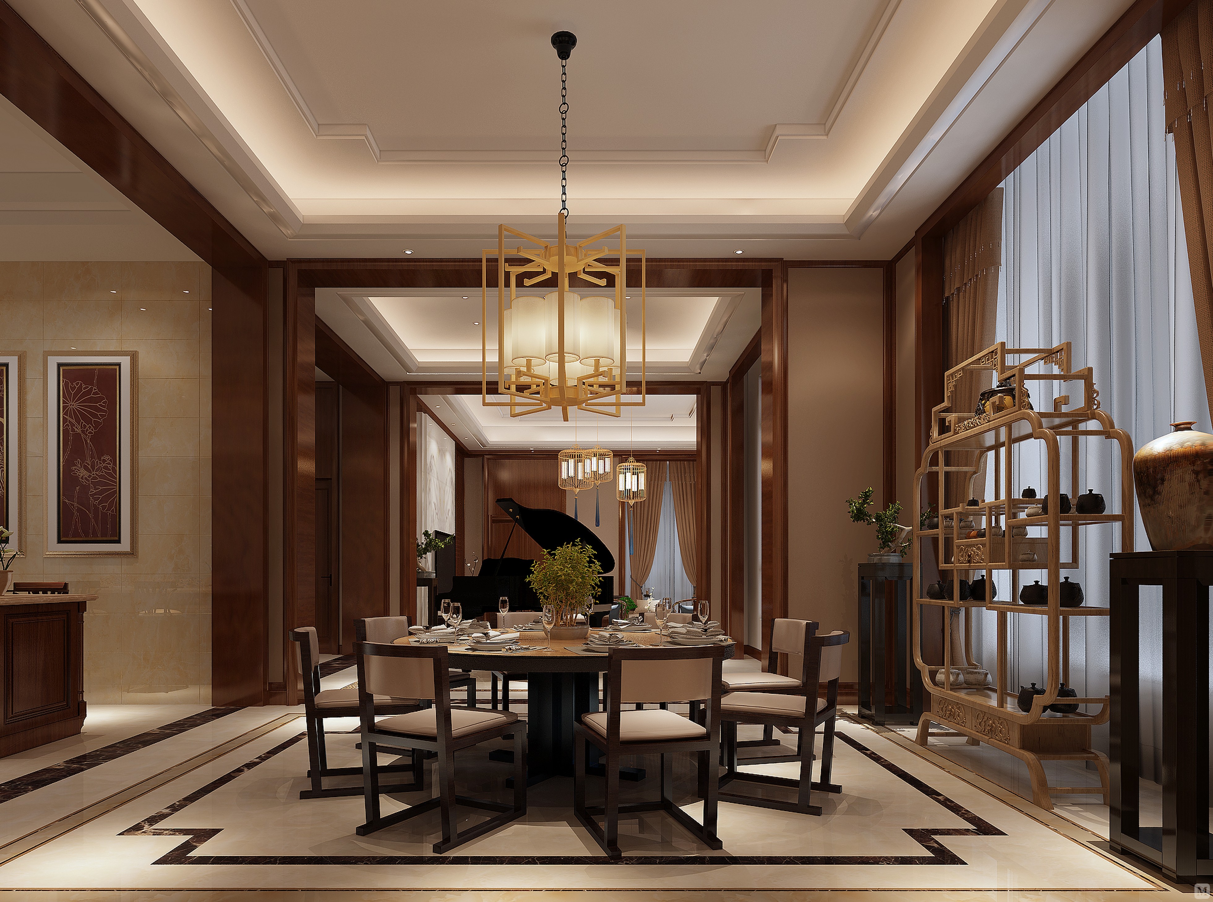 中式餐厅背景墙装修效果图