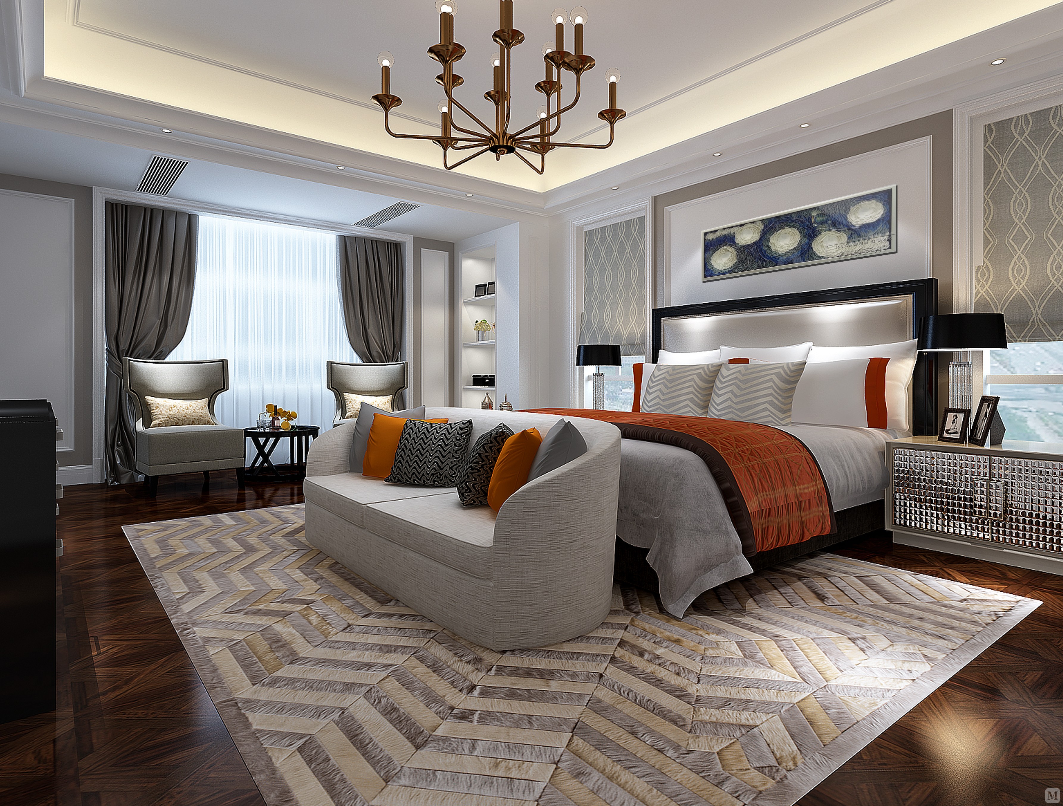 美式卧室窗帘装修效果图