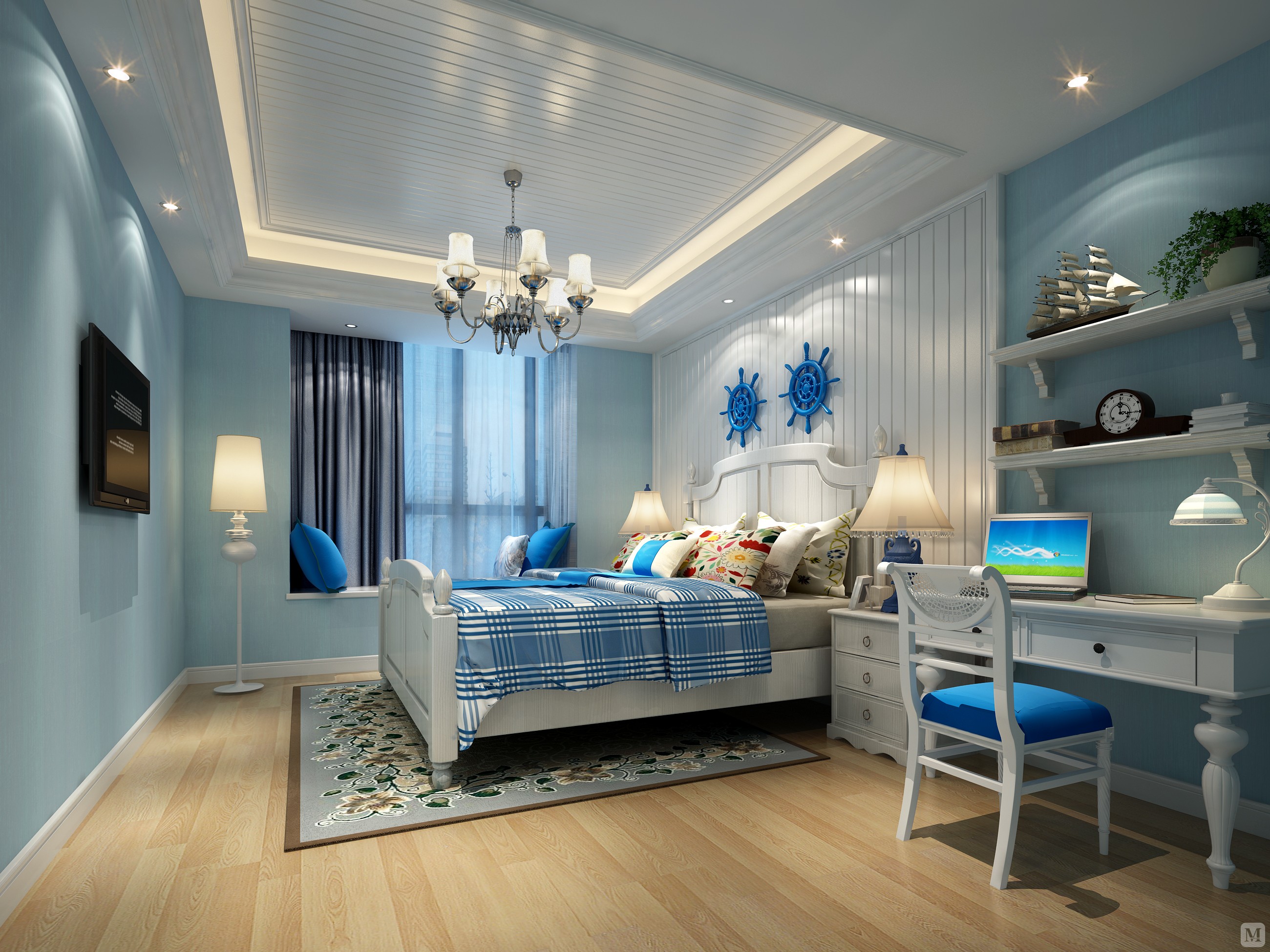 27.8万135㎡地中海三房装修蔚蓝色的浪漫情怀