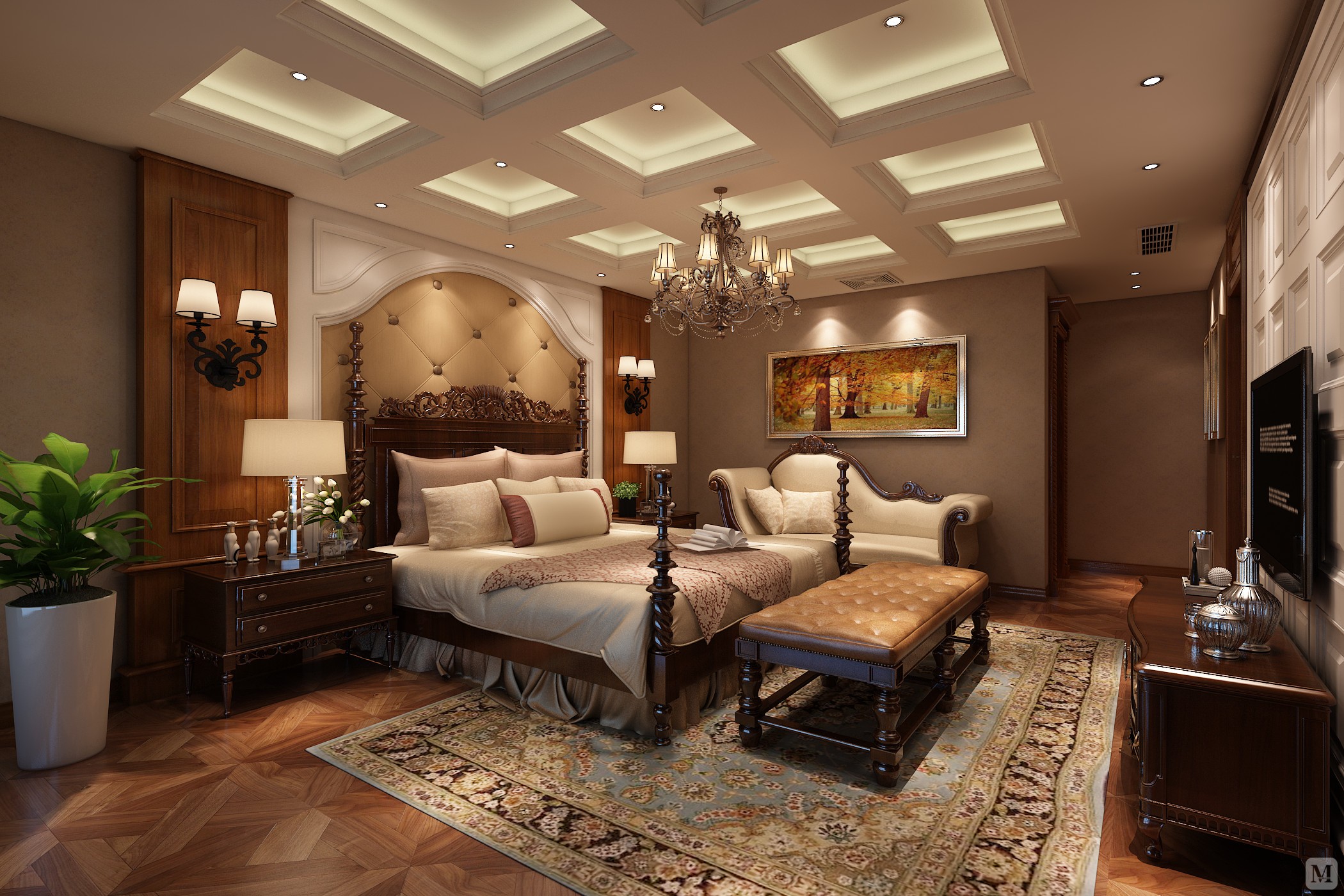 88.7万430㎡美式四房装修清华名居美式风格-红星美凯龙家装效果图