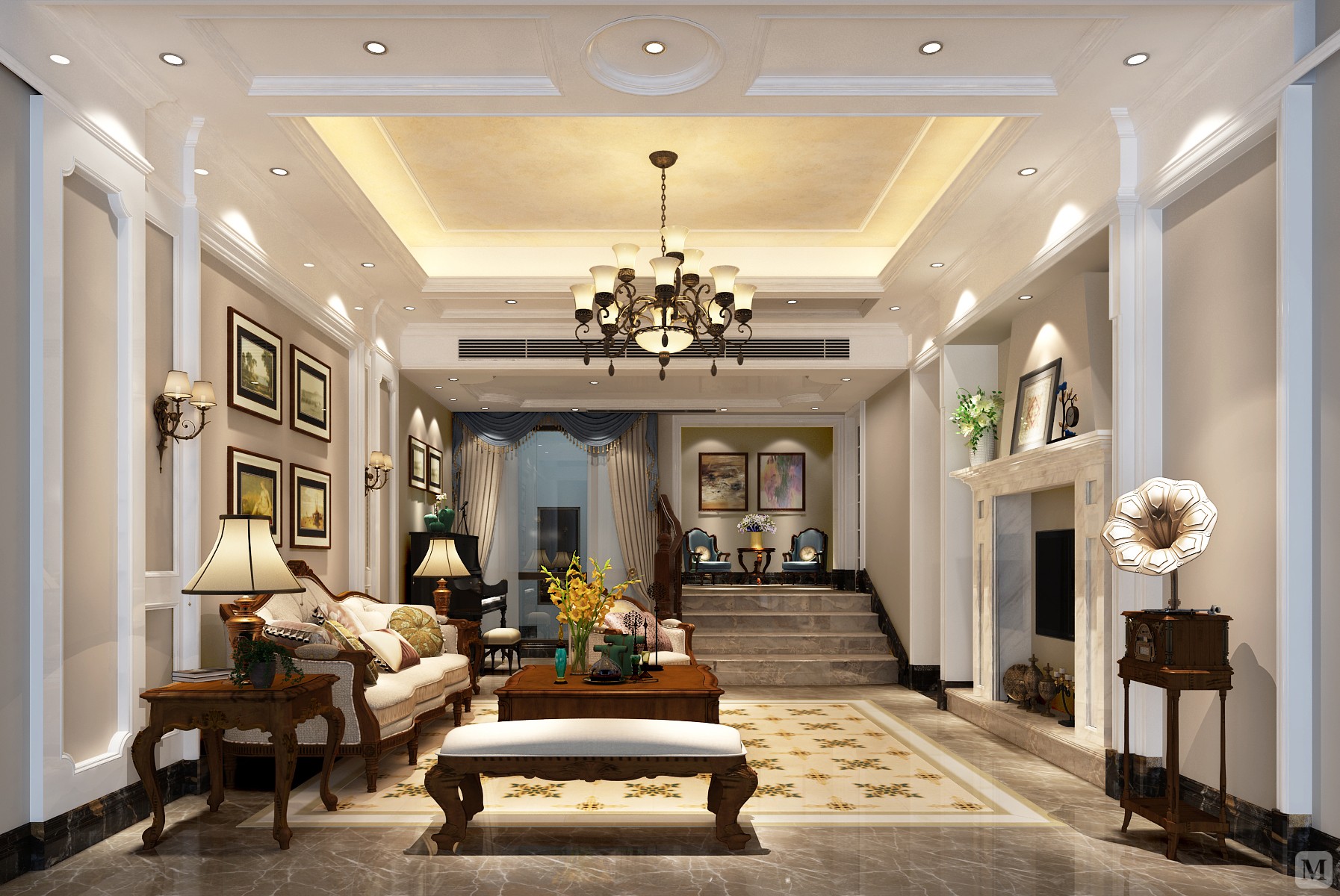 72.2万350㎡美式复式装修华发生态园-美式风格-别墅