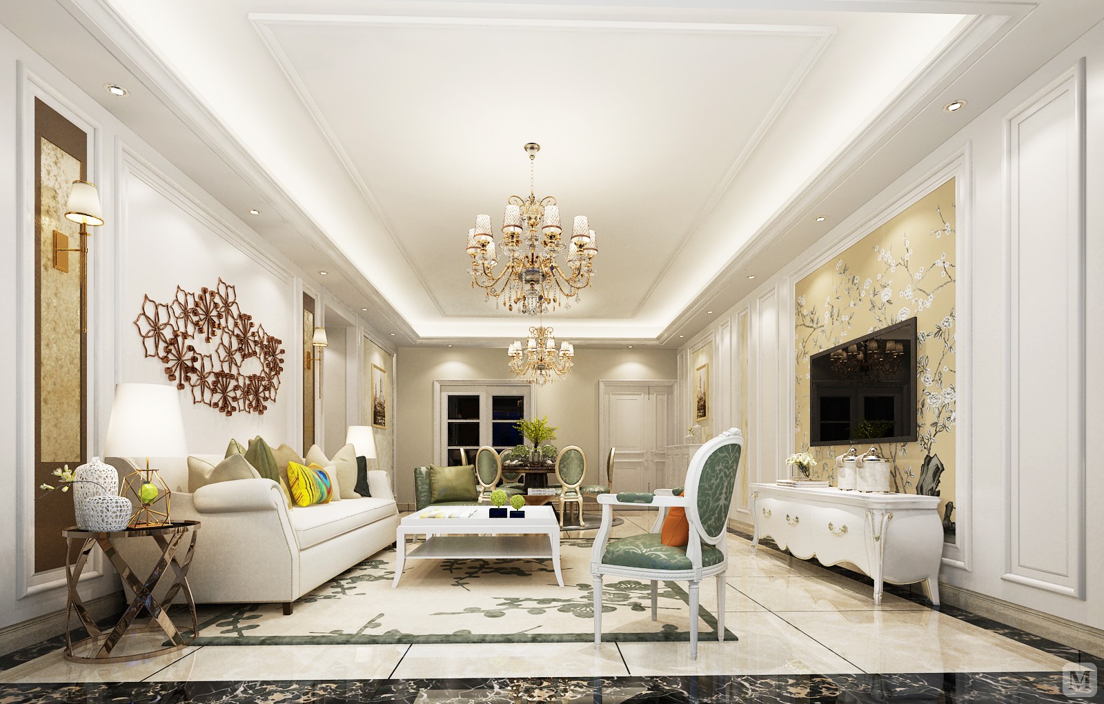 6万110㎡简欧三房装修三都县公安局简欧