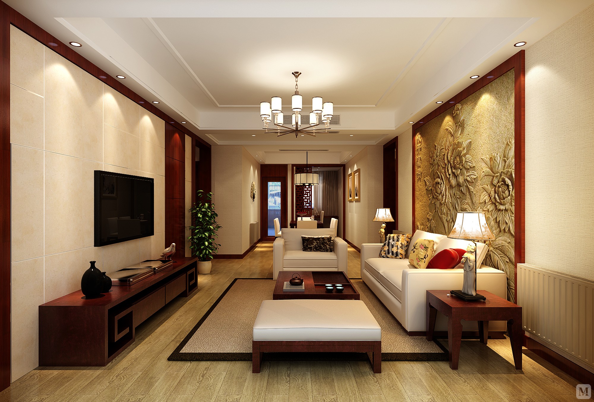 4万123㎡中式三房装修保利梧桐语123㎡户型设计-红星美凯龙家装效果图