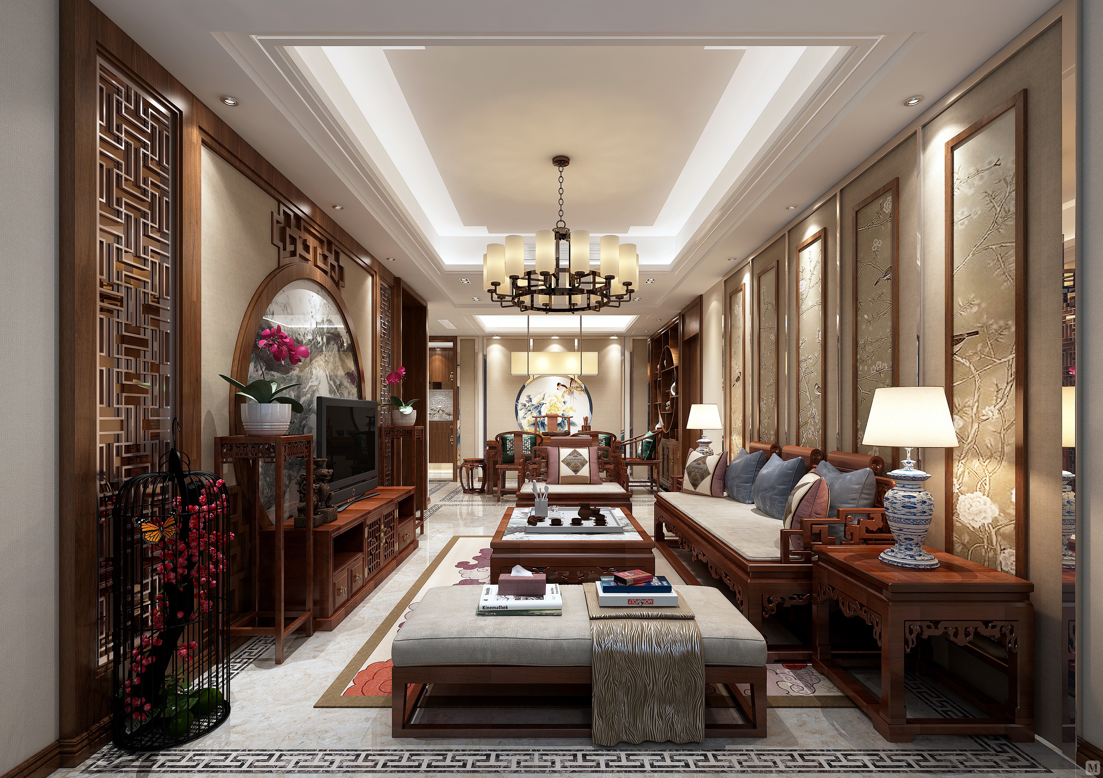 中式客厅背景墙装修效果图