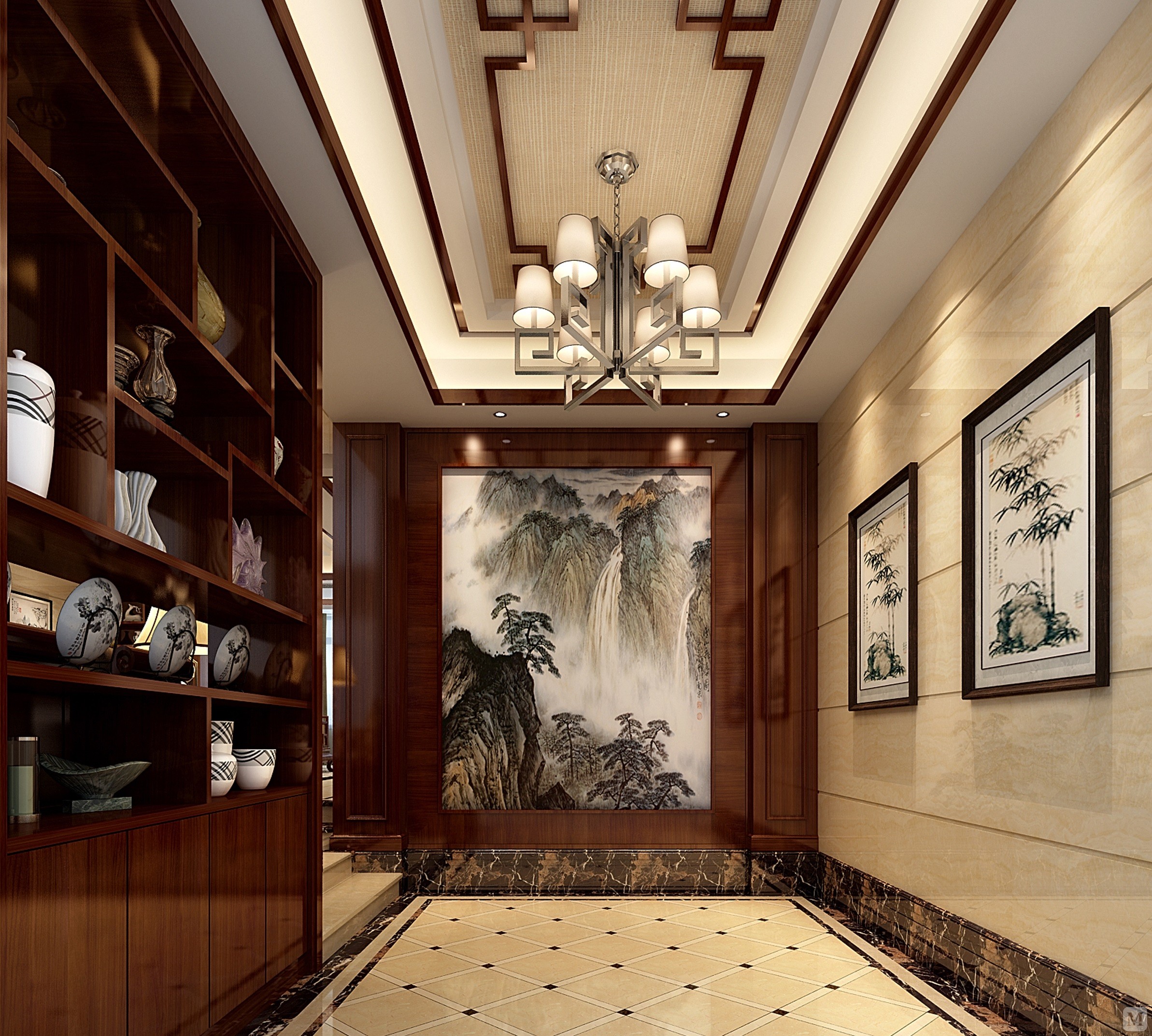9万426㎡中式别墅装修宝胜路中式奢华别墅-红星美凯龙家装效果图