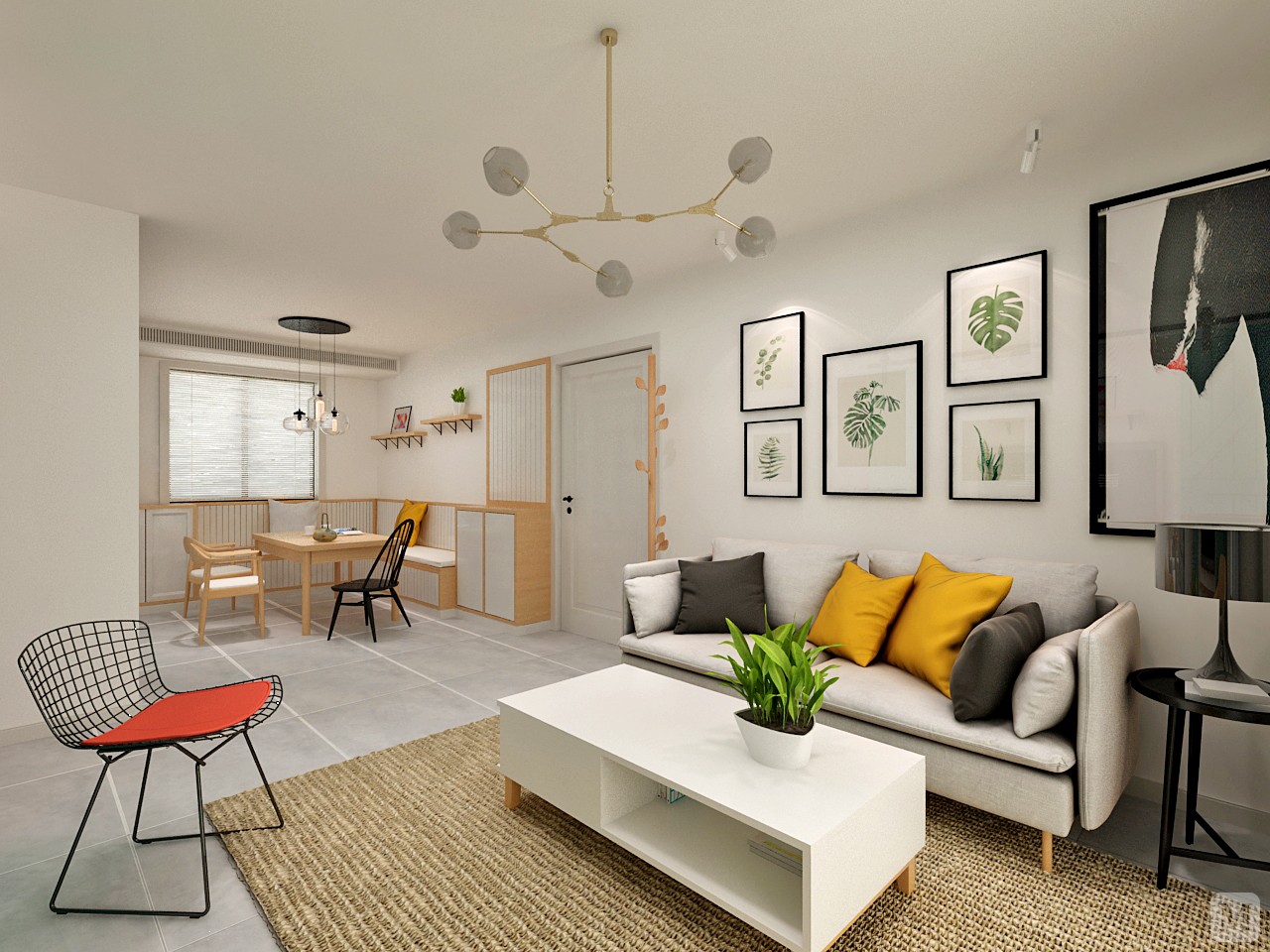 5万119㎡简欧三房装修中南世纪锦城北欧工业风-红星美凯龙家装效果图