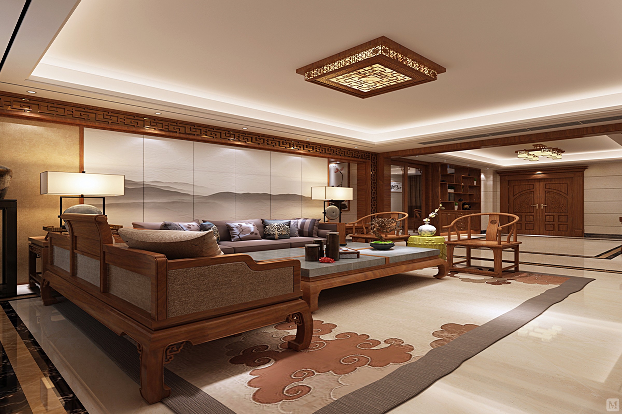 8万217㎡中式别墅装修悦陇庄完美-中式