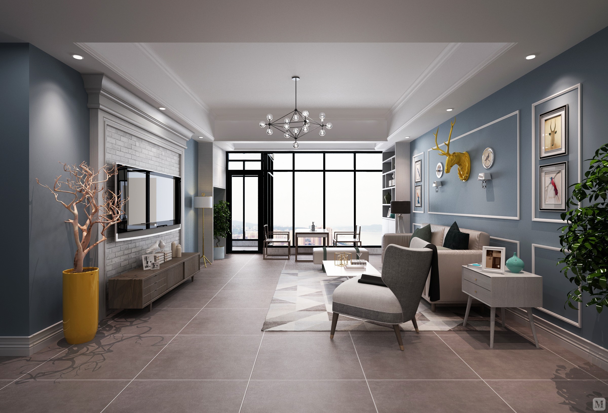 4万70㎡美式二房装修时代上城现代美式-红星美凯龙家装效果图