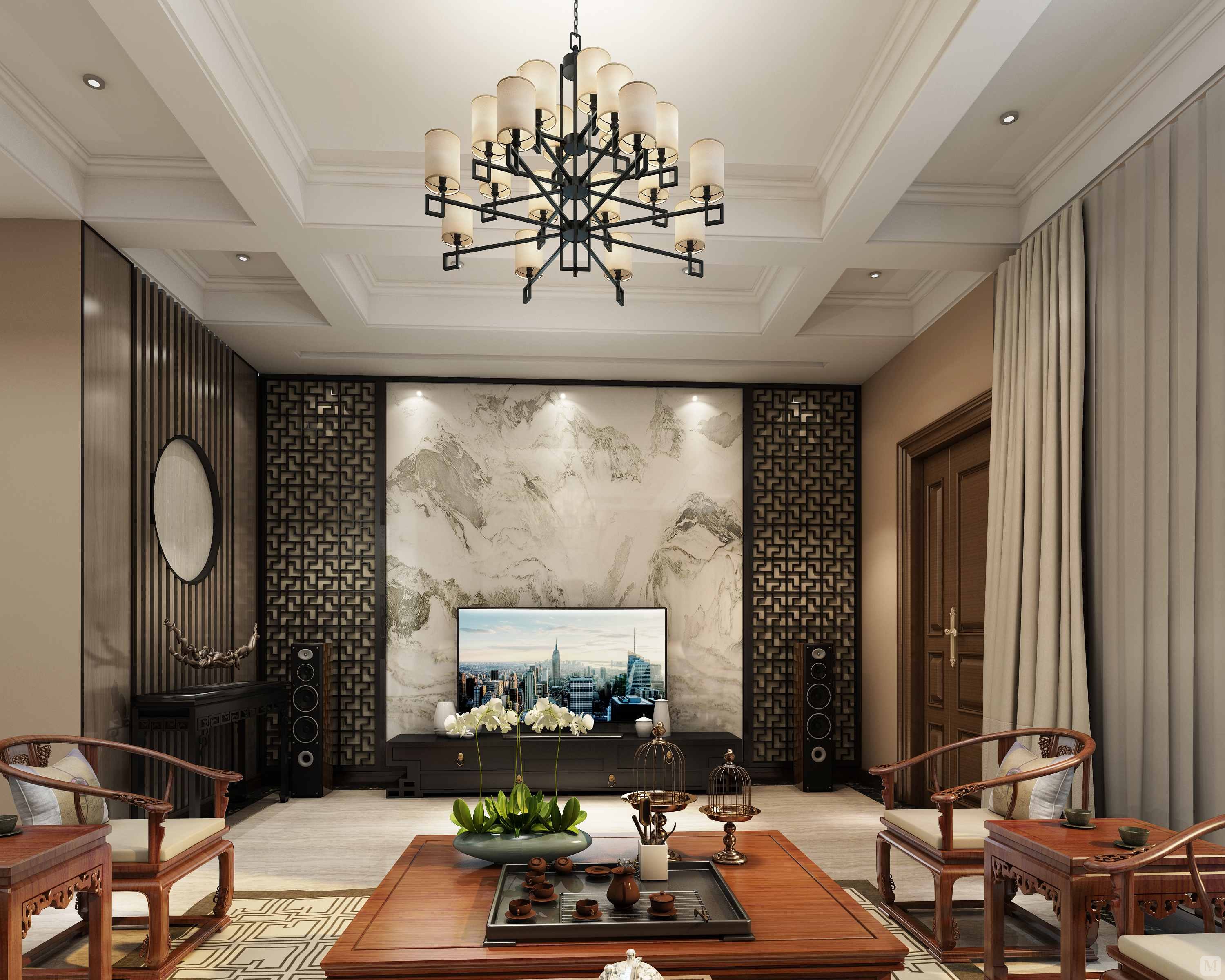 9万276㎡中式别墅装修越溪庭院 新中式-红星美凯龙家装效果图