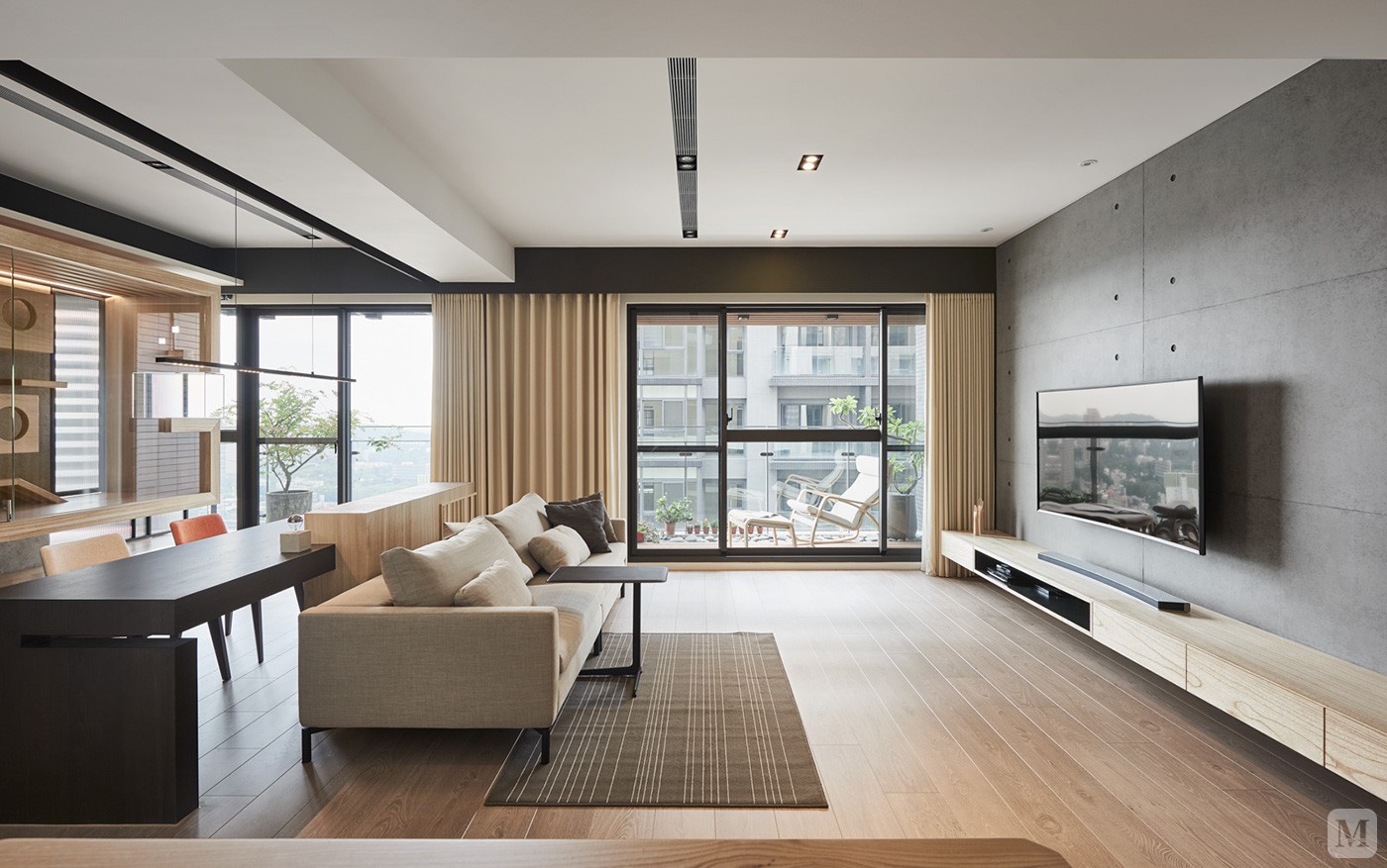 8万87㎡简约二房装修现代简约·原木碰撞水泥灰-红星美凯龙家装效果图