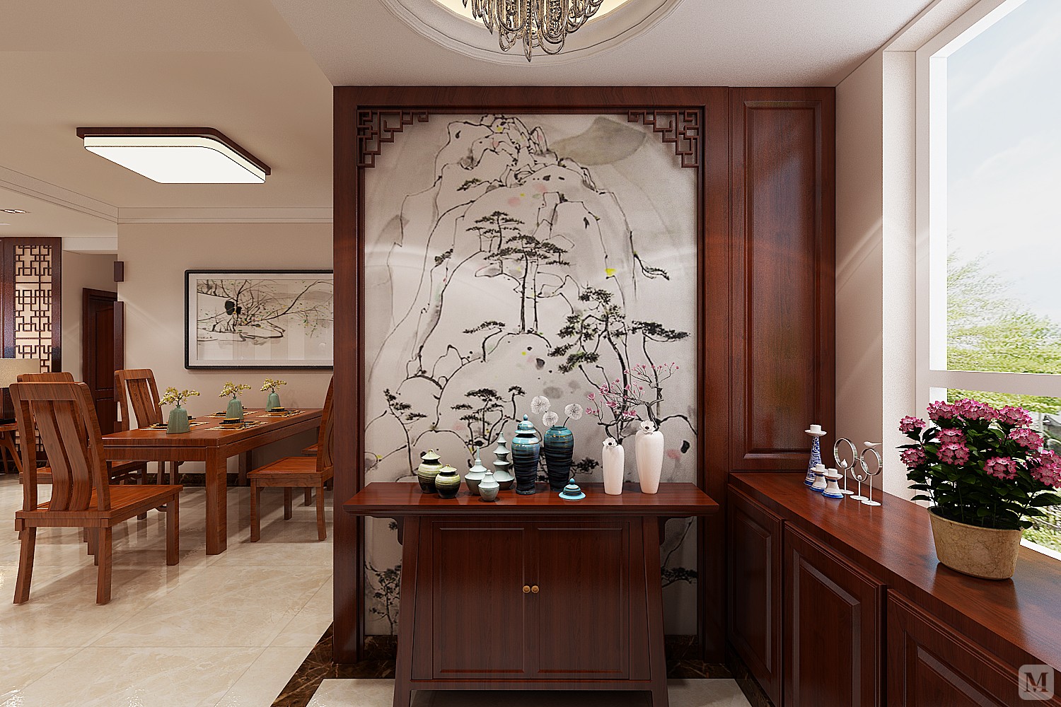 中式玄关装修效果图