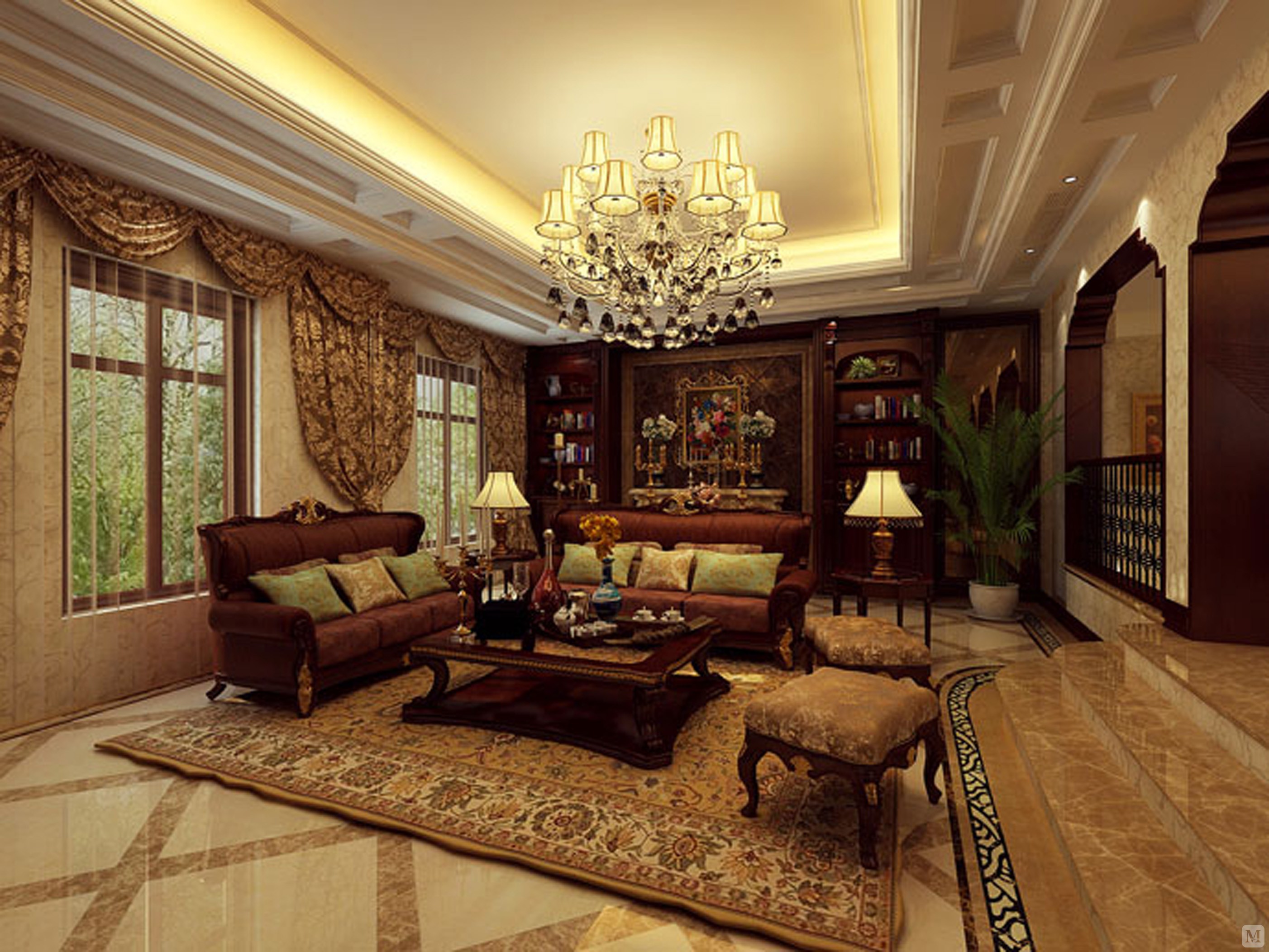 米白等古典常用色来渲染空间氛围,以欧式线条勾勒出不同的装饰造型