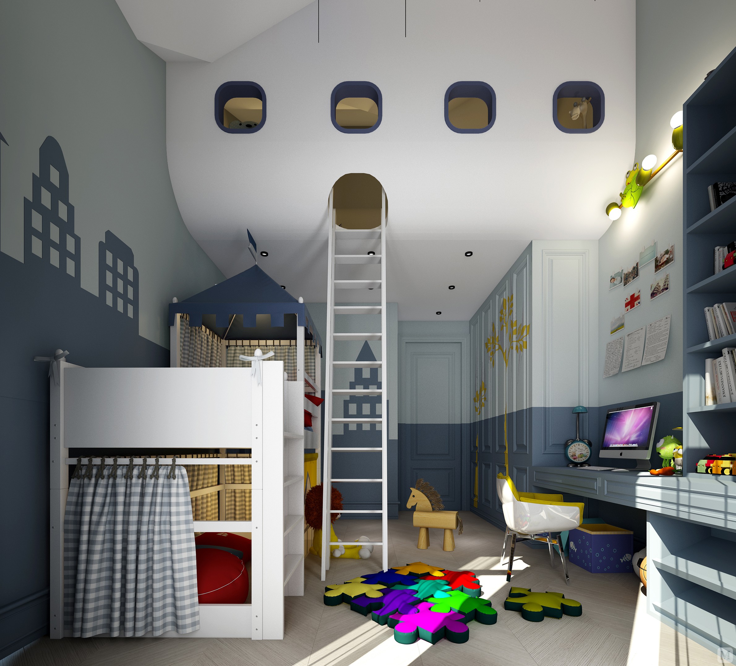 美式儿童房窗帘装修效果图