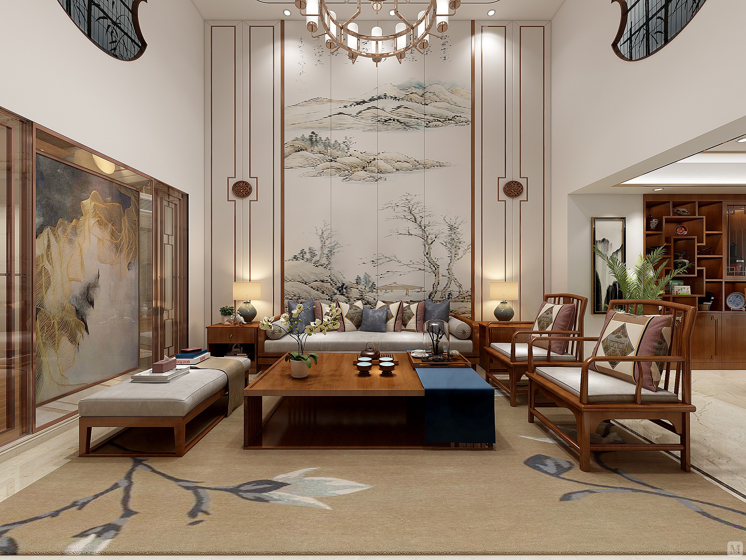 园博湾景中式设计作品中式复式设计装修案例-红星美凯龙无锡家装案例