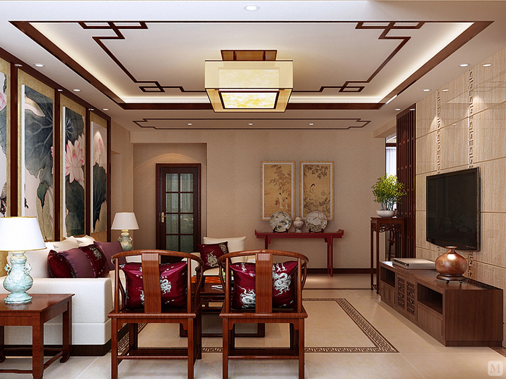 本案为新中式风格,以现代简约主义来演绎中国传统风格,它讲究线条优雅