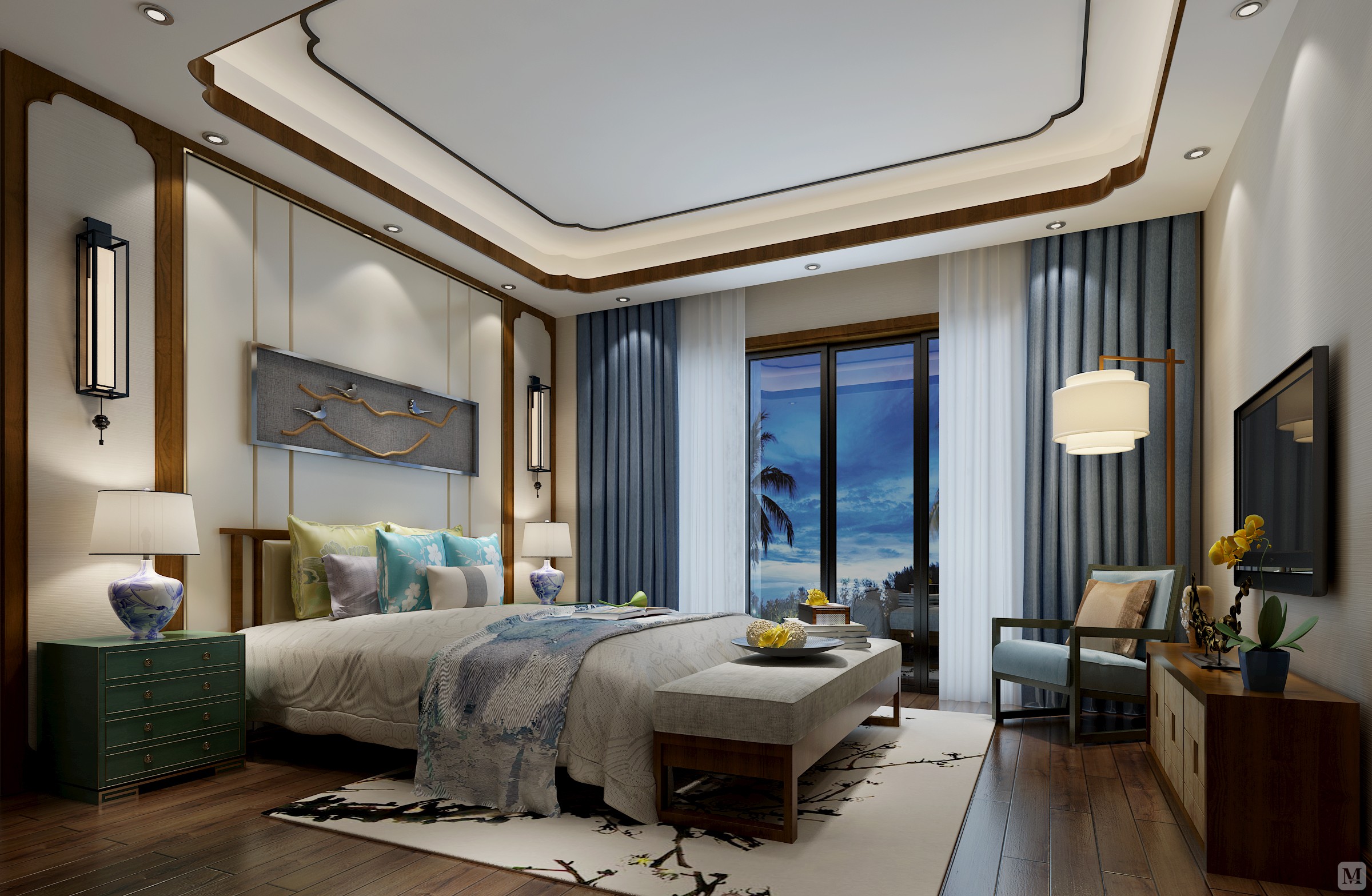 幸福家从此有了文化积淀的充实,天然的材质和自然的色彩,来体现空间的