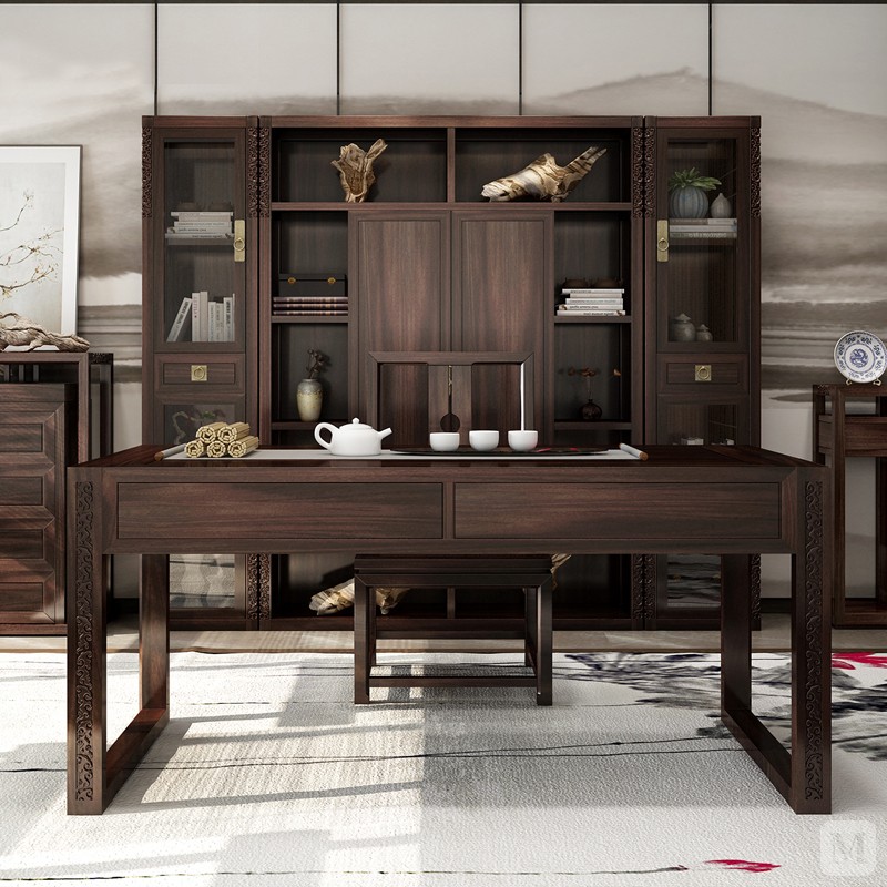  木震东方 书桌 新中式黑檀实木1.