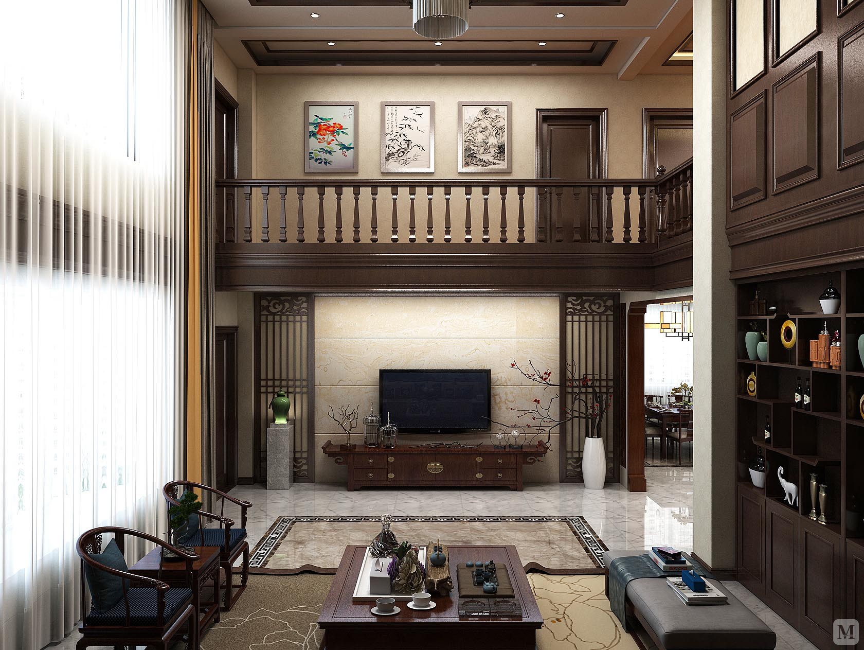 74.2万360㎡中式别墅装修自建新中式别墅