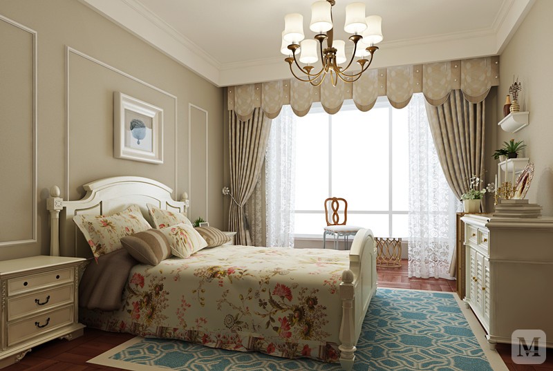 美式卧室窗帘装修效果图