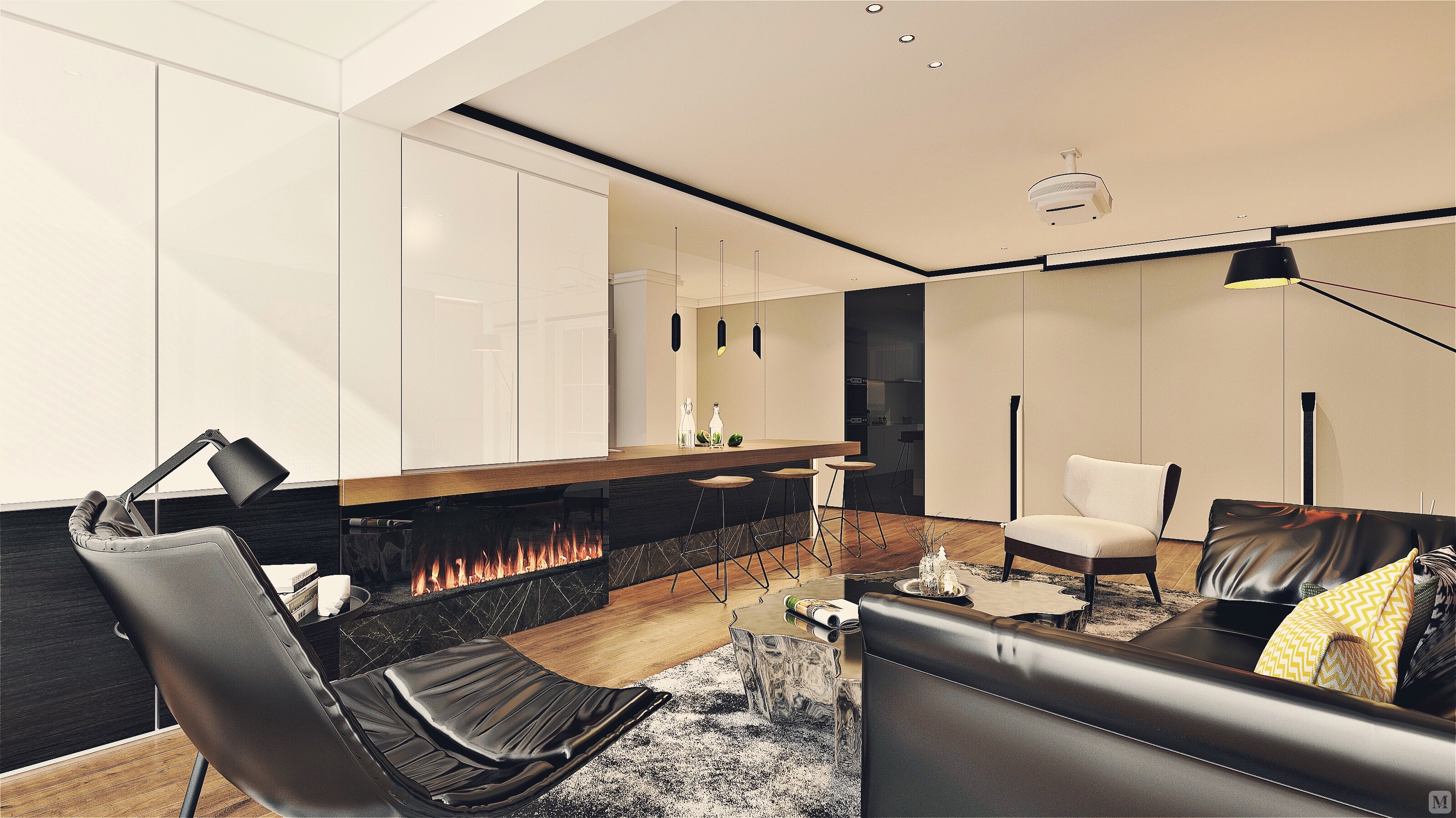 室内空间开敞,内外通透,在空间平面设计中追求不受承重墙限制的自由.