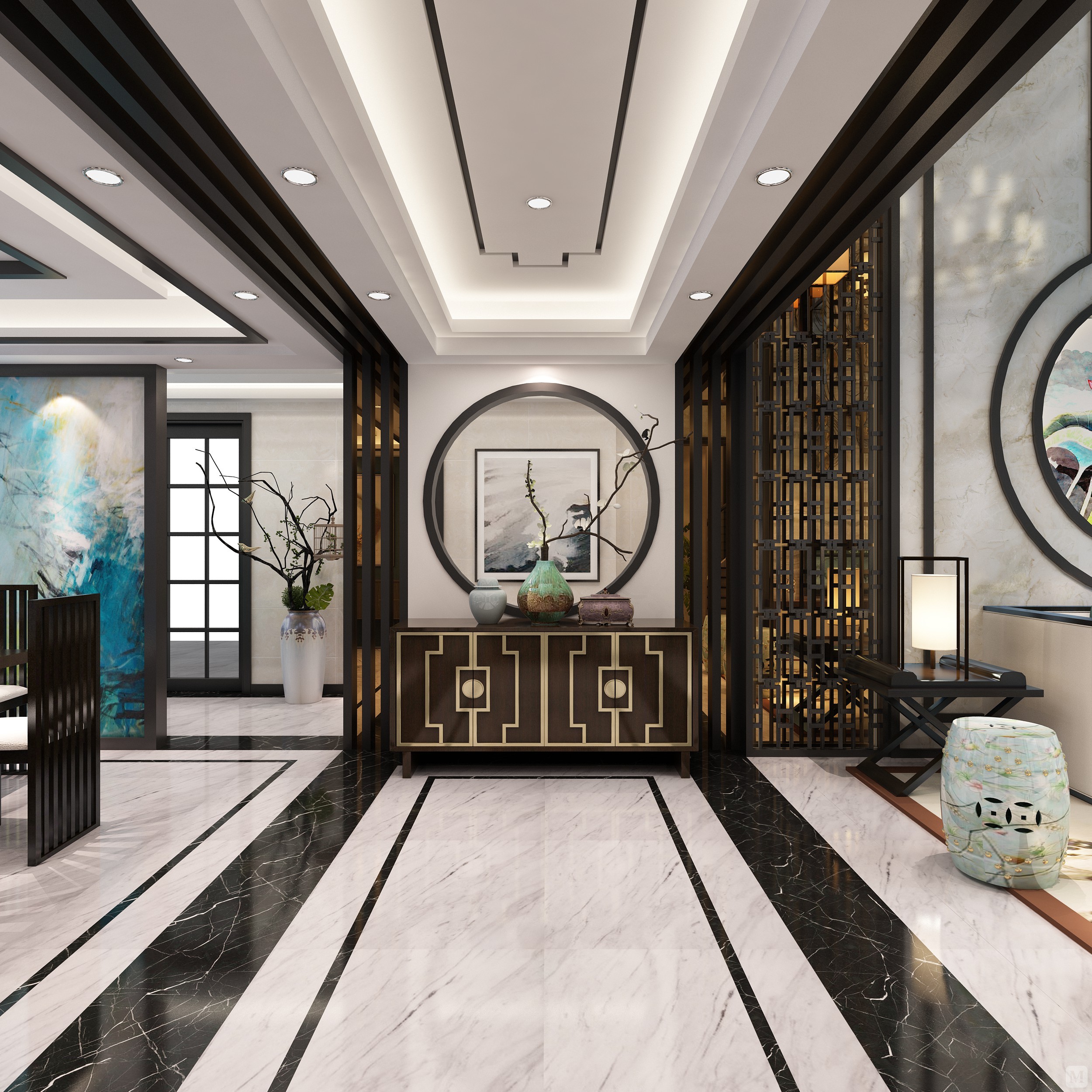 9万300㎡中式四房装修中式借景 柳暗花明-红星美凯龙家装效果图