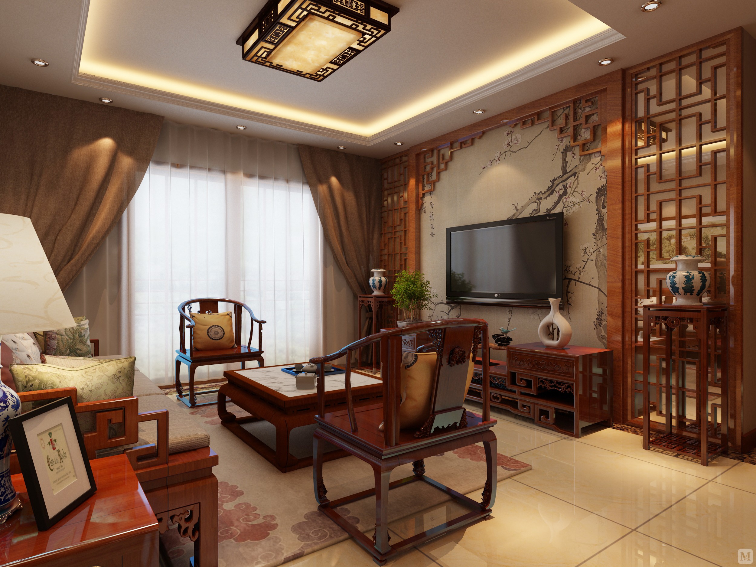 中式 #三室 中国传统的室内设计融合了庄重与优雅双重气质,气势恢弘