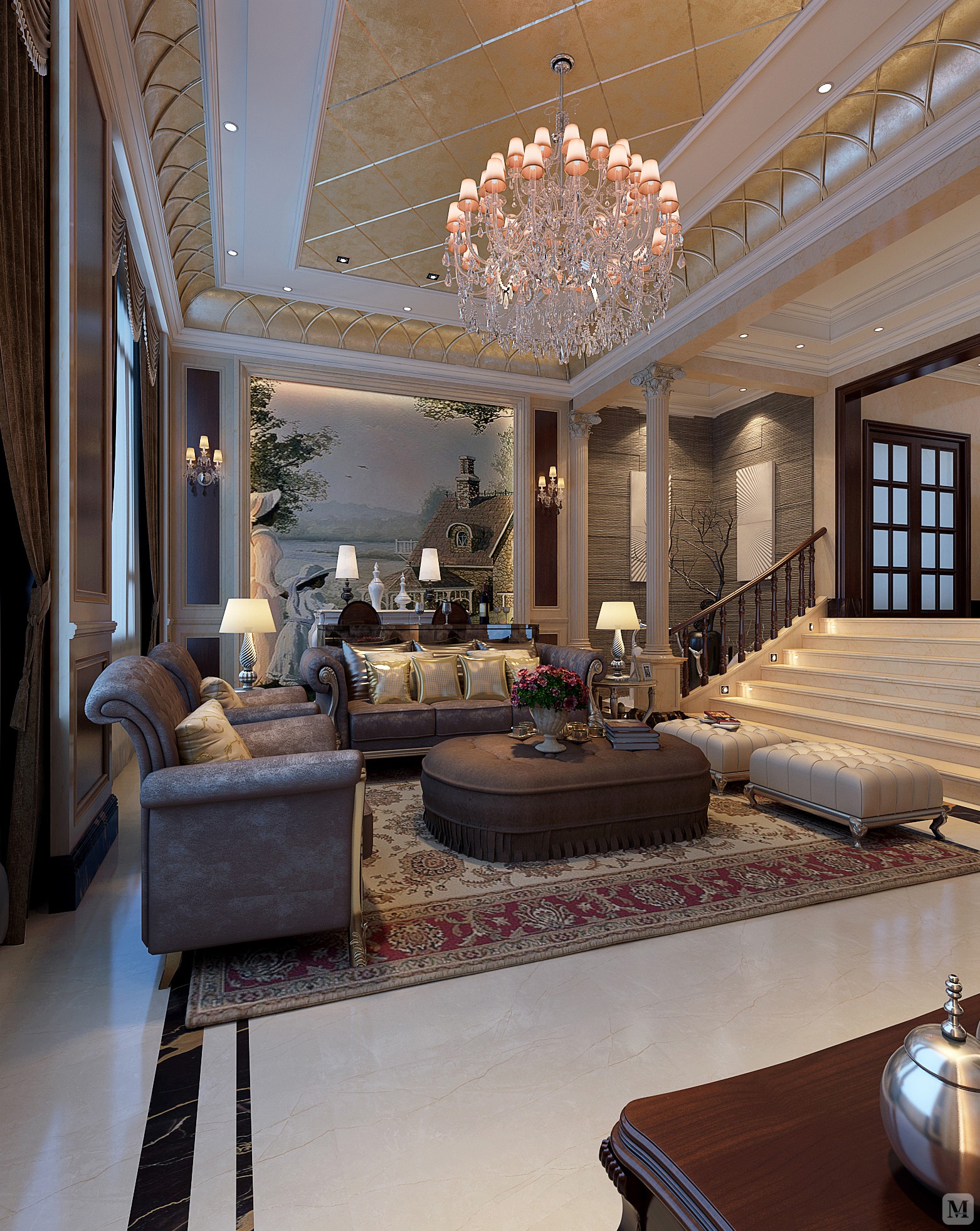 1万500㎡中式别墅装修林海云霄效果图别墅-红星美凯龙家装效果图