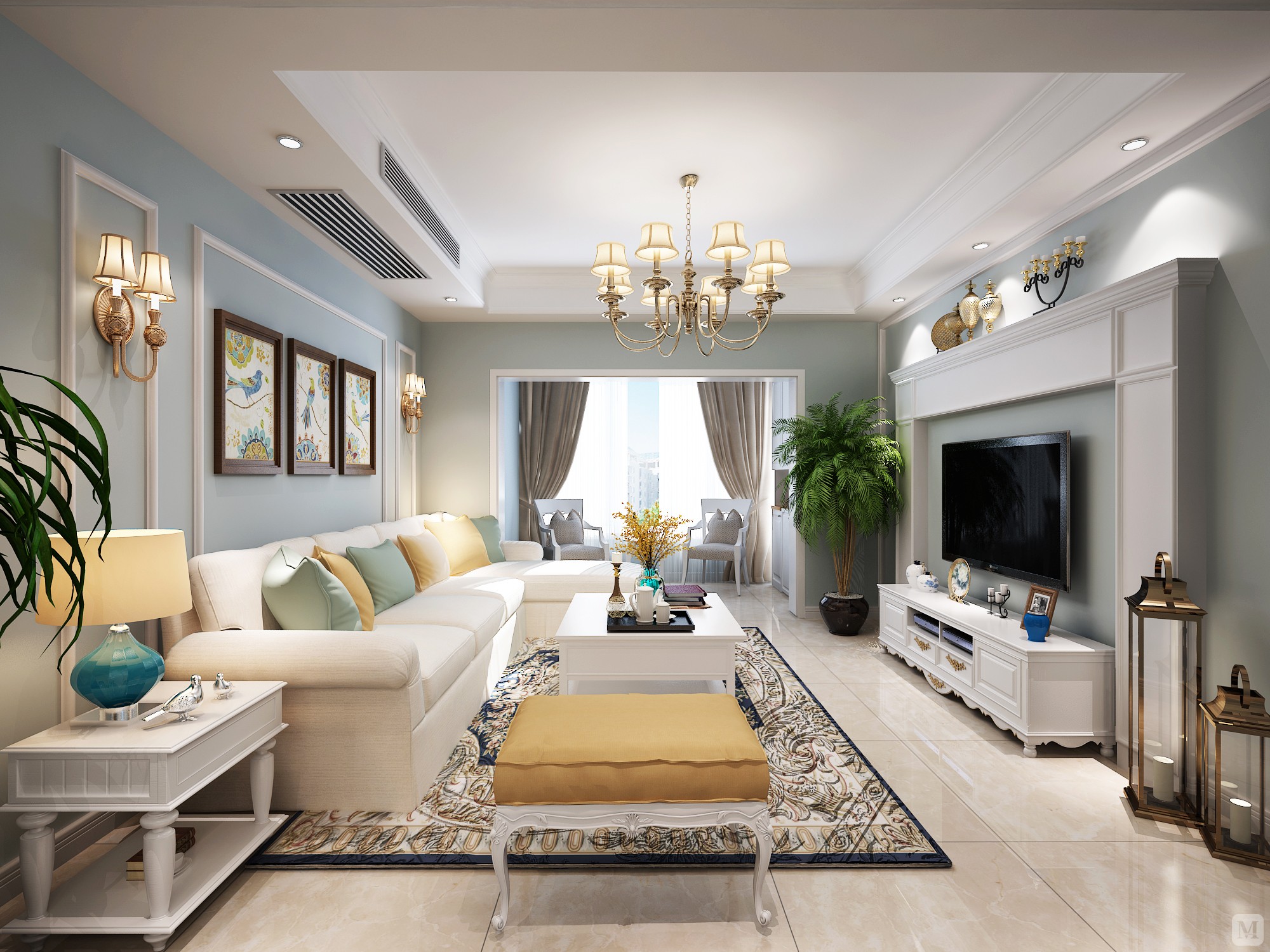 7万125㎡美式三房装修清新小美 活力张扬