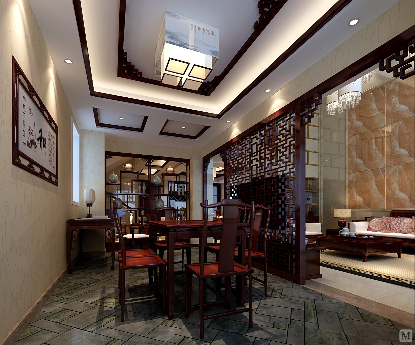 中式书房窗帘装修效果图