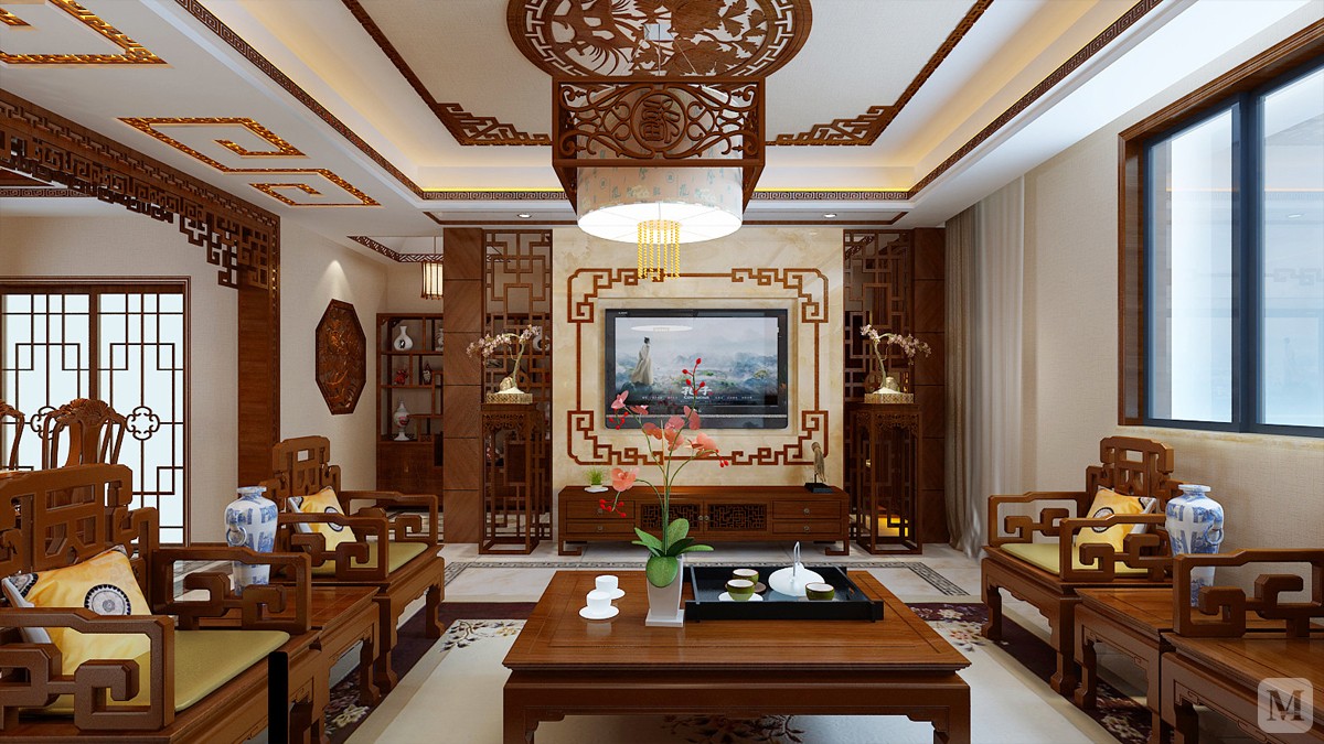 1万151㎡中式三房装修古典中式木香古韵