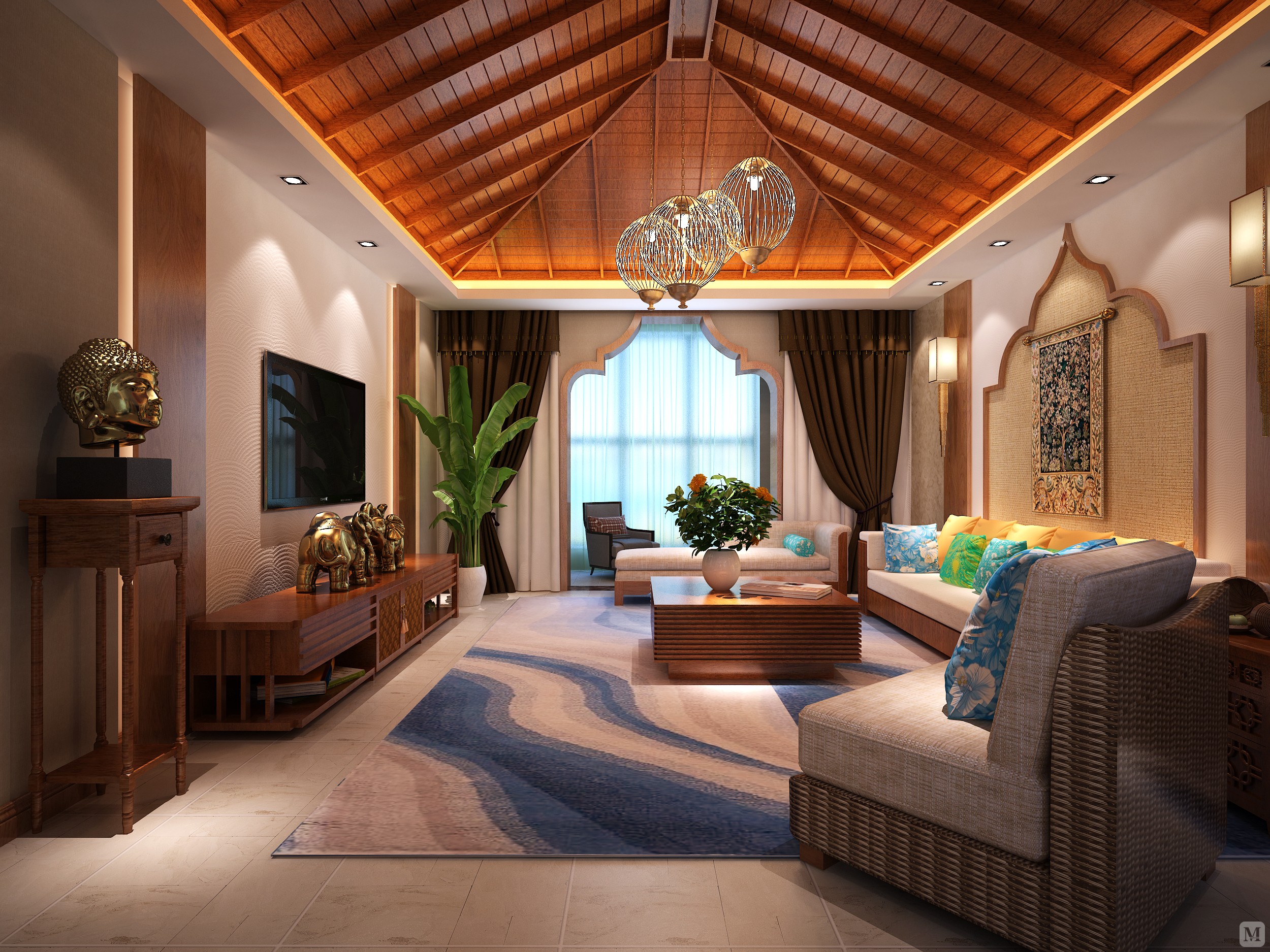 3万318㎡东南亚四房装修东南亚海滨风情风格