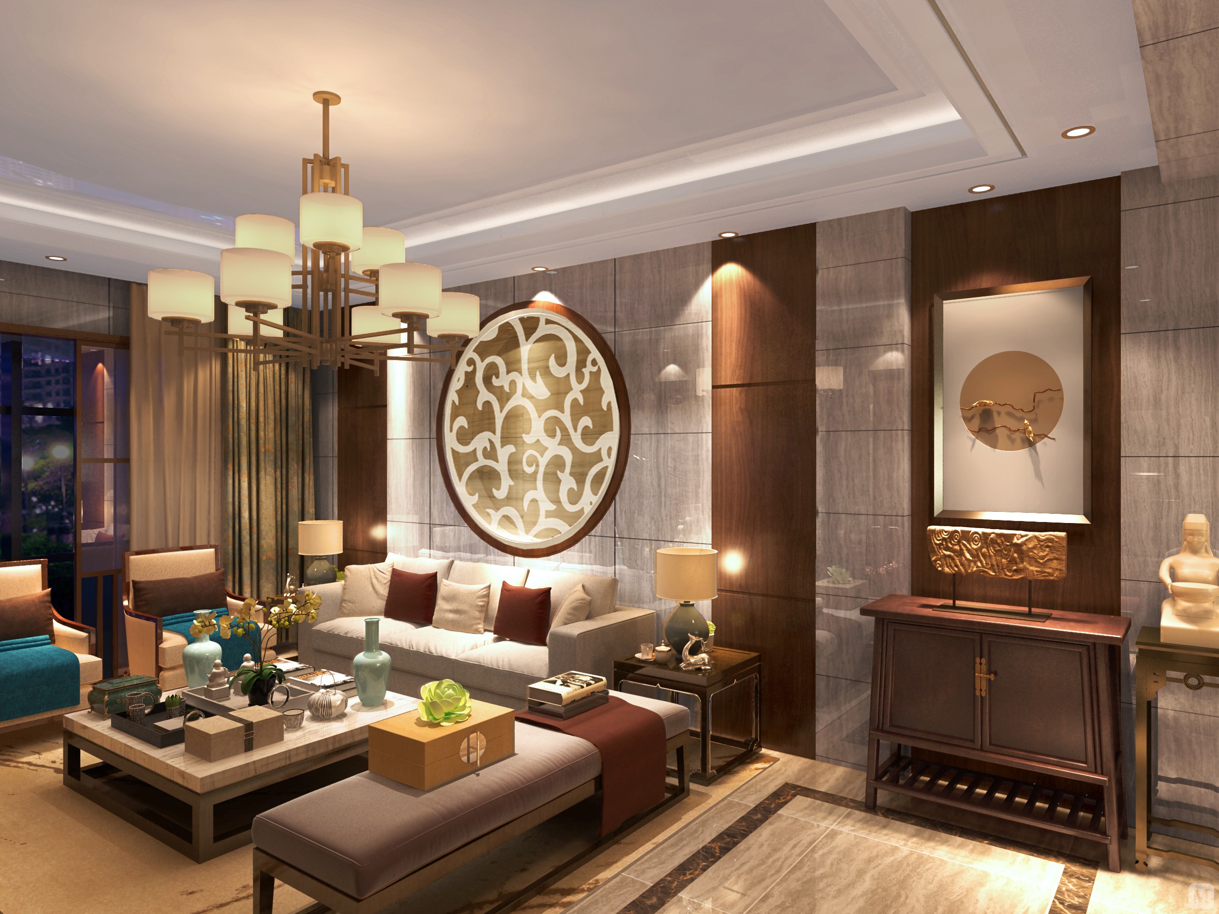 5万186㎡中式四房装修蓝宝湾新中式豪宅