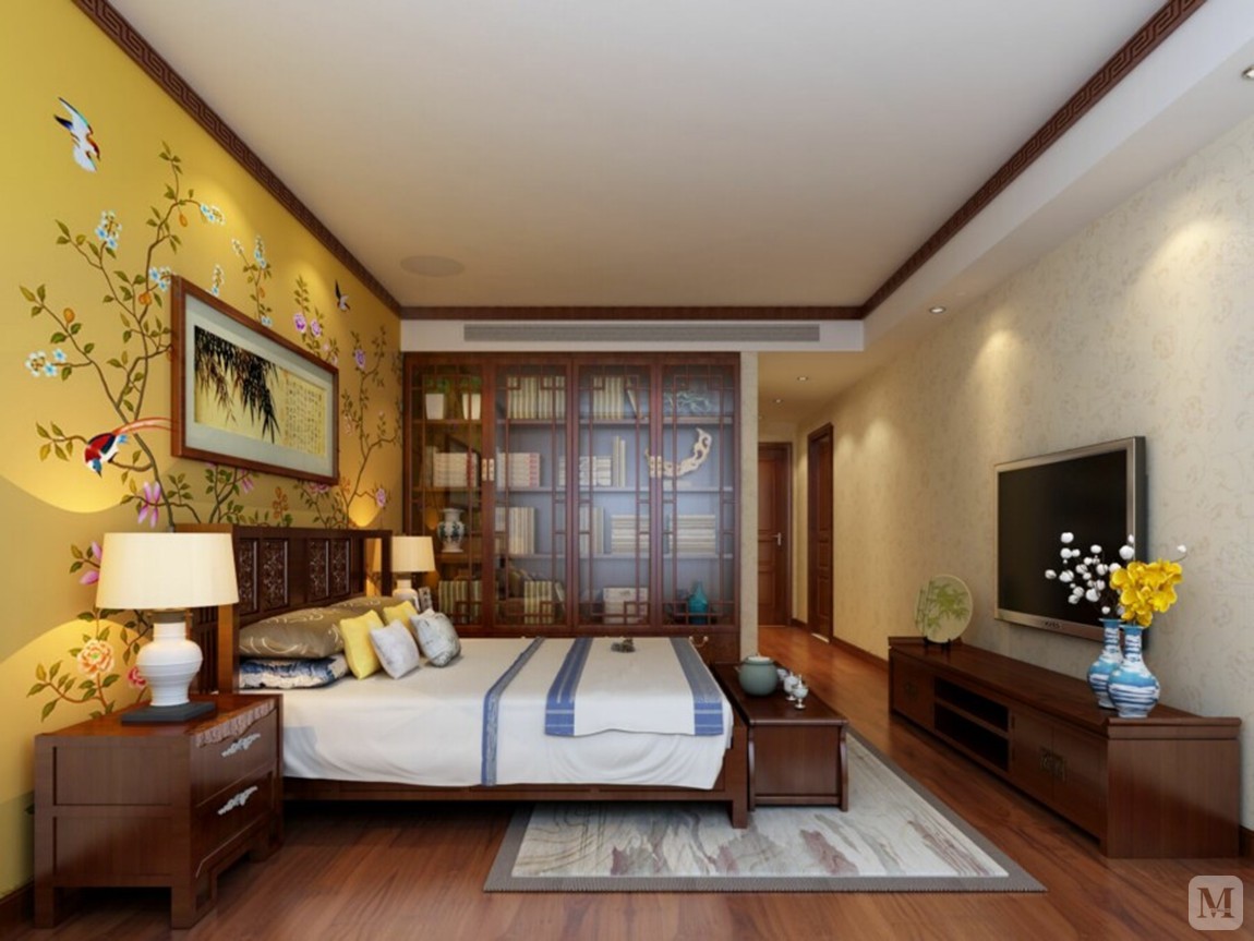 9万150㎡中式三房装修美的城现代中式风格-红星美凯龙家装效果图