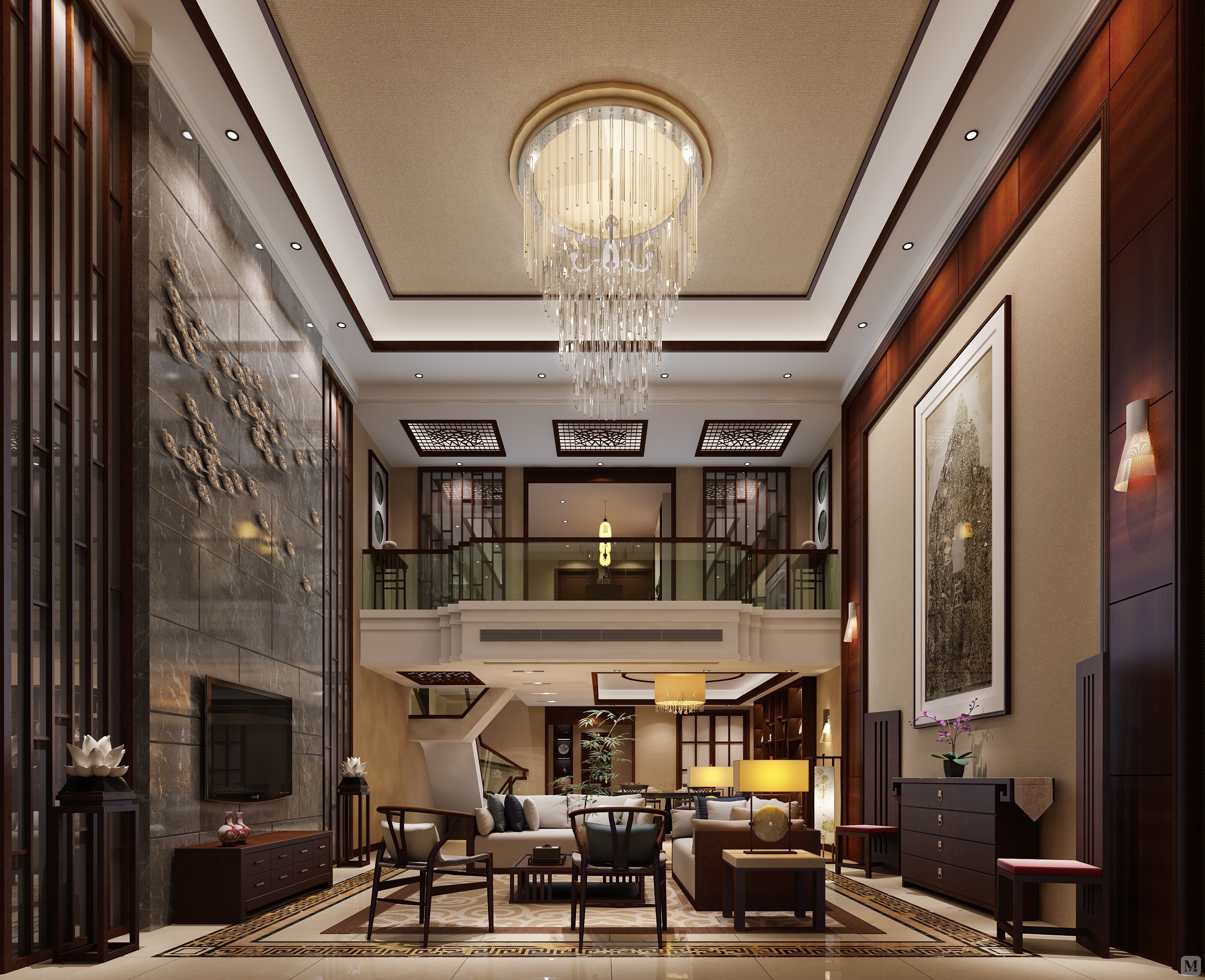 59.3万288㎡中式复式装修新源里复式楼中式风格