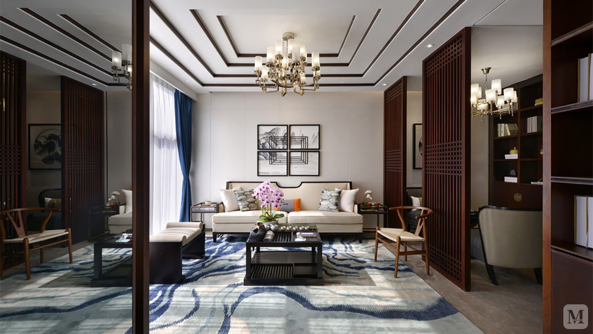 中式的隔断,吊顶充分诠释了中式风格;喝茶会客的地方,吊顶采用木质和