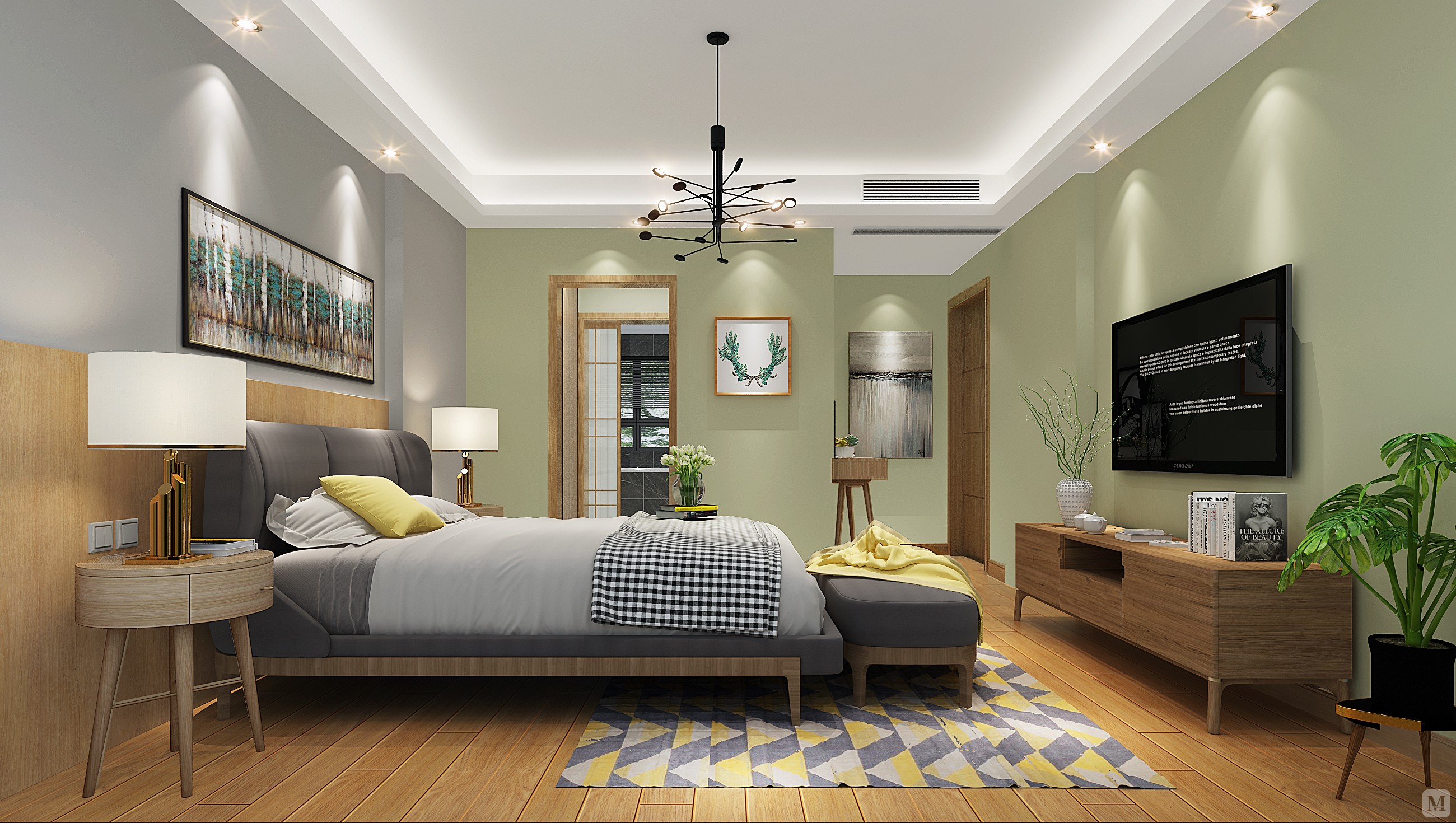 所以整个房间以木色为主基调.