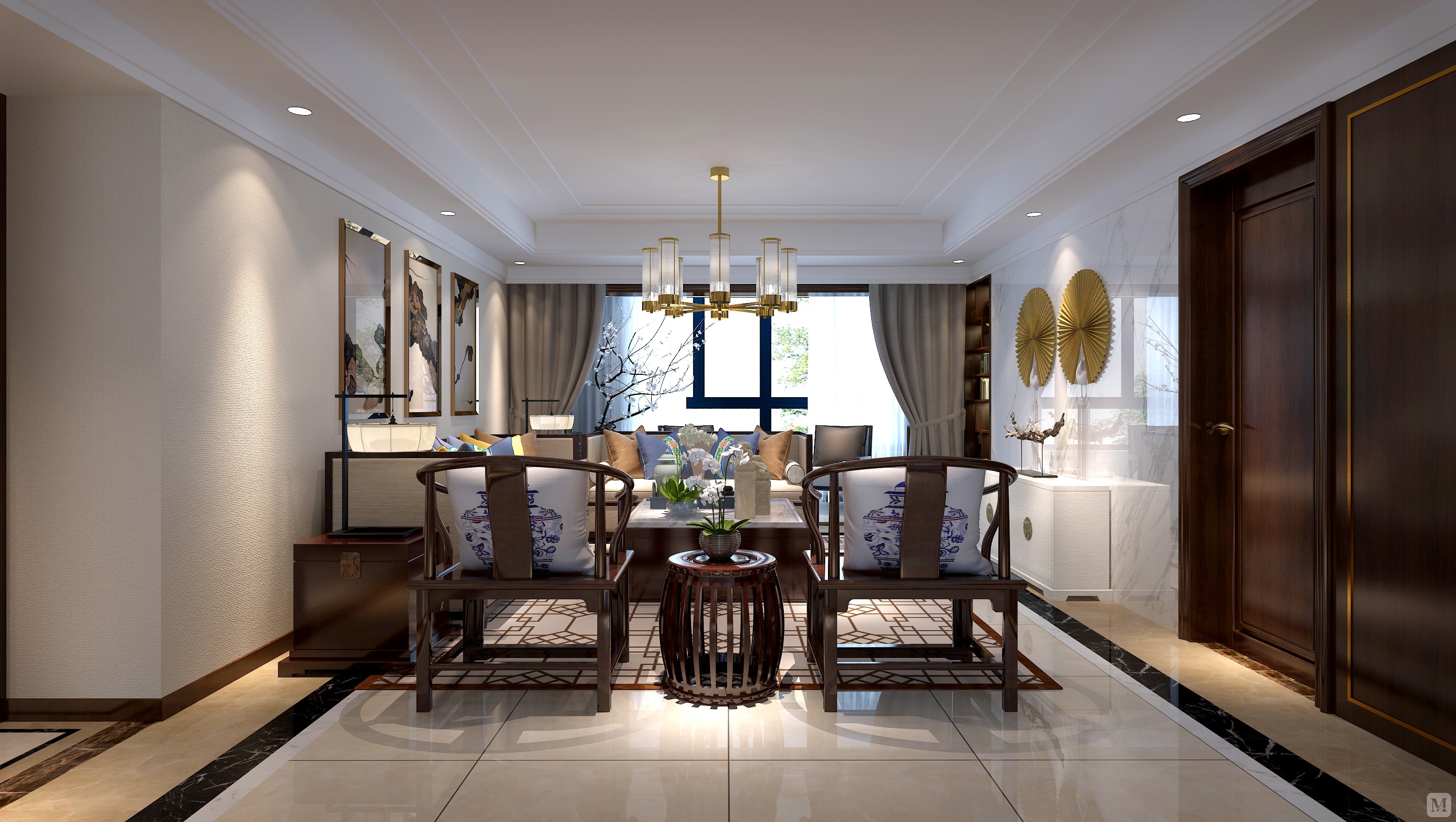 33.0万160㎡中式三房装修色调以米黄色为主的新中式