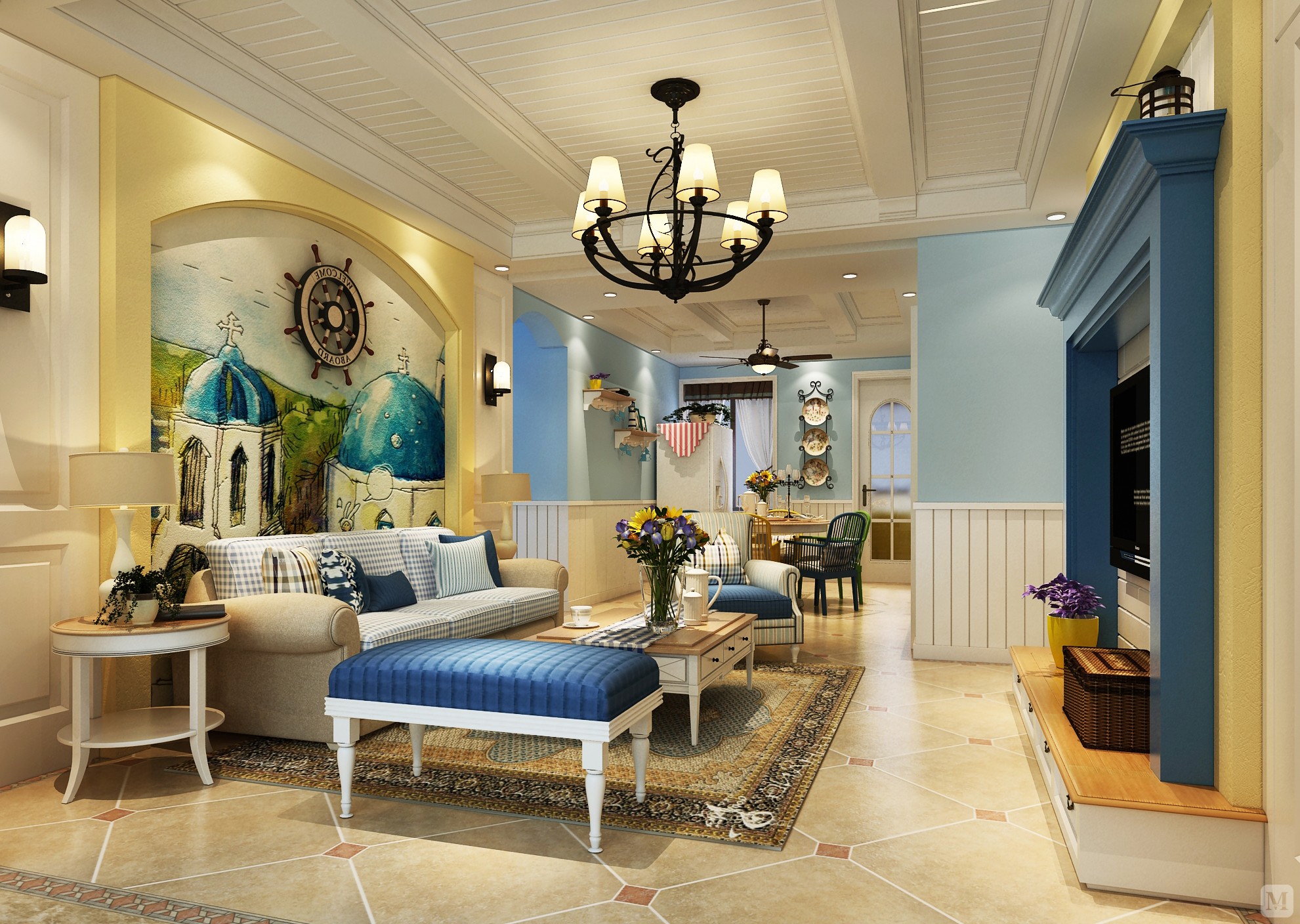 地中海客厅背景墙装修效果图