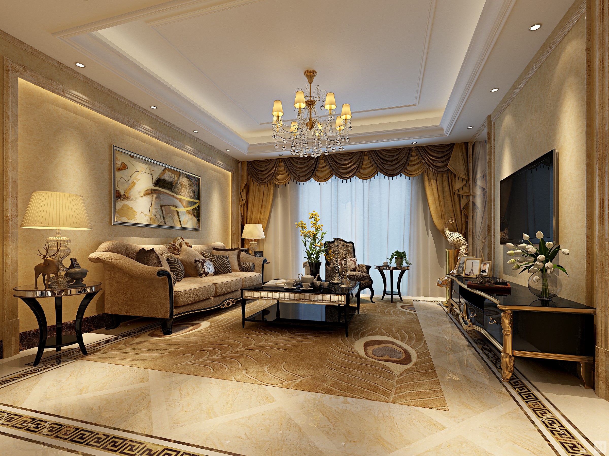 23.8万120㎡新古典三房装修新古典样板房装修效果图